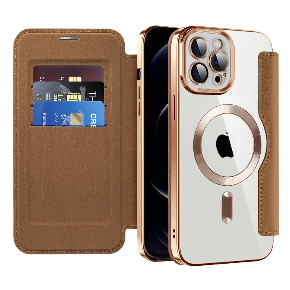 Custodia MagSafe per Apple iPhone 12 Pro, Techsuit, SmartMag Book, Marrone - immagine 1