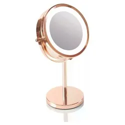 Specchio trucco da appoggio con luce e ingranditore ( 5x ) (15x30cm) Oro rosa MMST - immagine 1