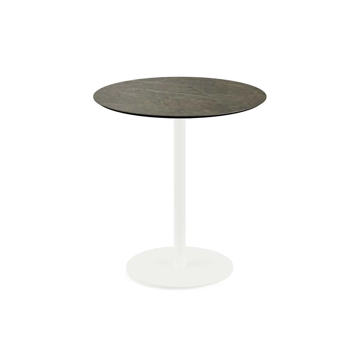 Feros Tavolo da esterno Urban con struttura bianca + piano rotondo in HPL; 73.2x70 cm (HxØ); marrone; rotonda - immagine 1
