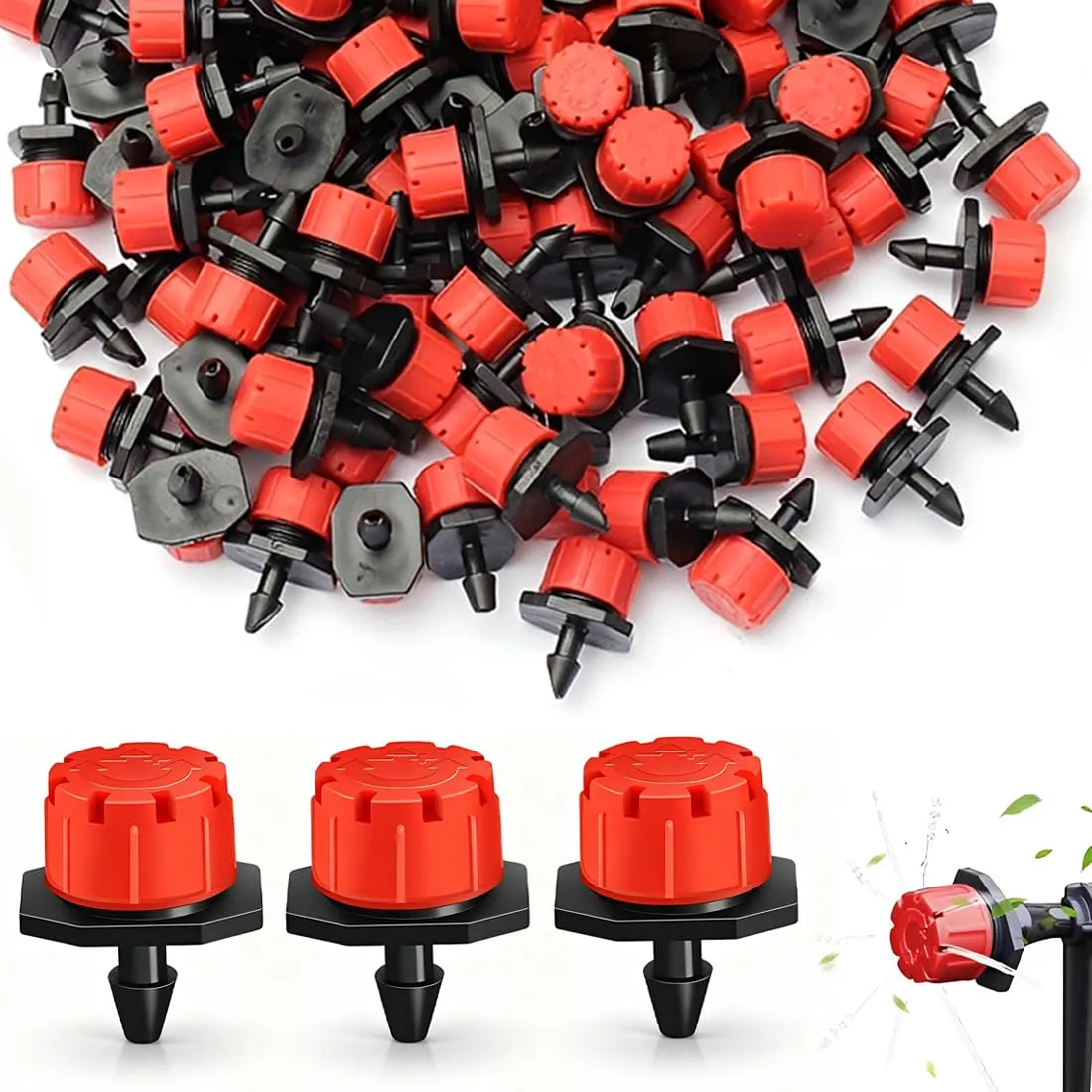 OISJHW 50 Pezzi Goccia a Irrigazione Regolabile, 360 Gradi Gocciolatore di Emettitore Micro Gocciolatori Sprinkler Sistema di Irrigazione Micro Gocciolatore Otto Fori - immagine 1
