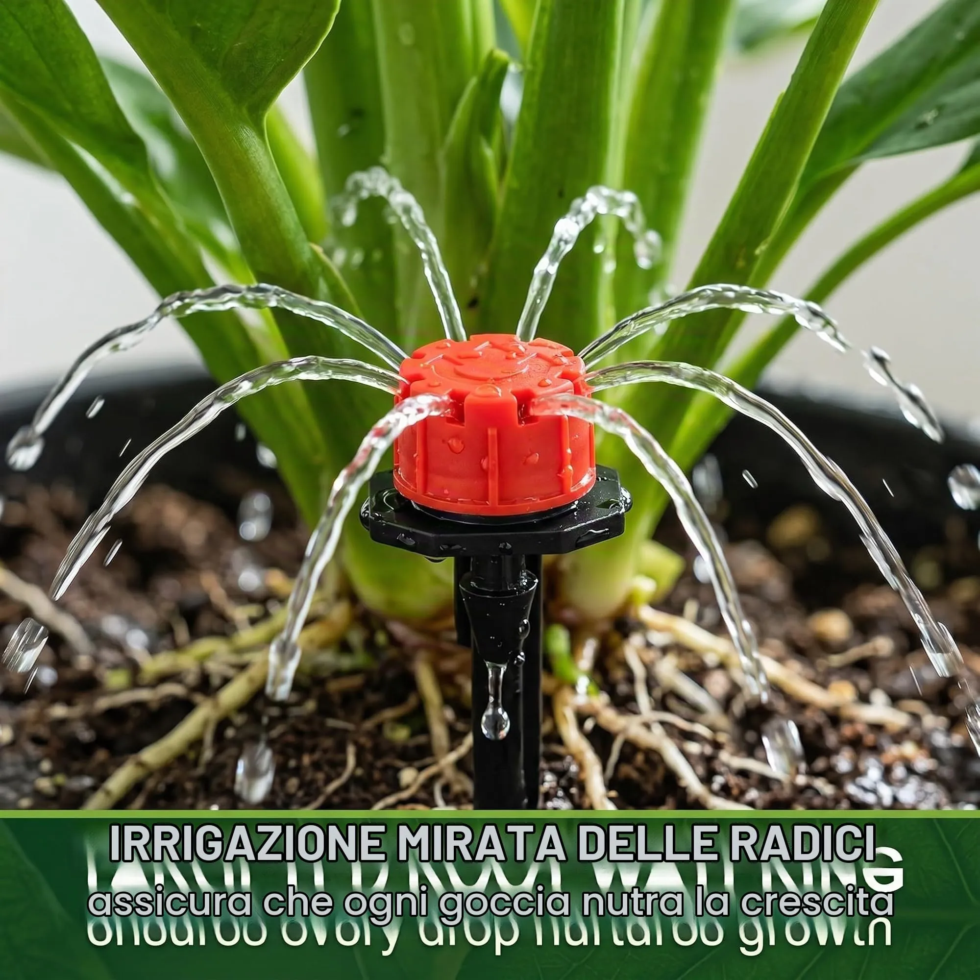 OISJHW 50 Pezzi Goccia a Irrigazione Regolabile, 360 Gradi Gocciolatore di Emettitore Micro Gocciolatori Sprinkler Sistema di Irrigazione Micro Gocciolatore Otto Fori - immagine 5