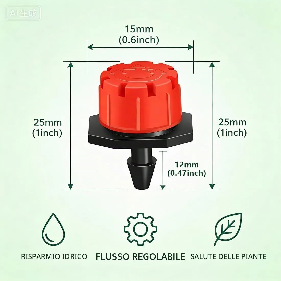 OISJHW 50 Pezzi Goccia a Irrigazione Regolabile, 360 Gradi Gocciolatore di Emettitore Micro Gocciolatori Sprinkler Sistema di Irrigazione Micro Gocciolatore Otto Fori - immagine 6