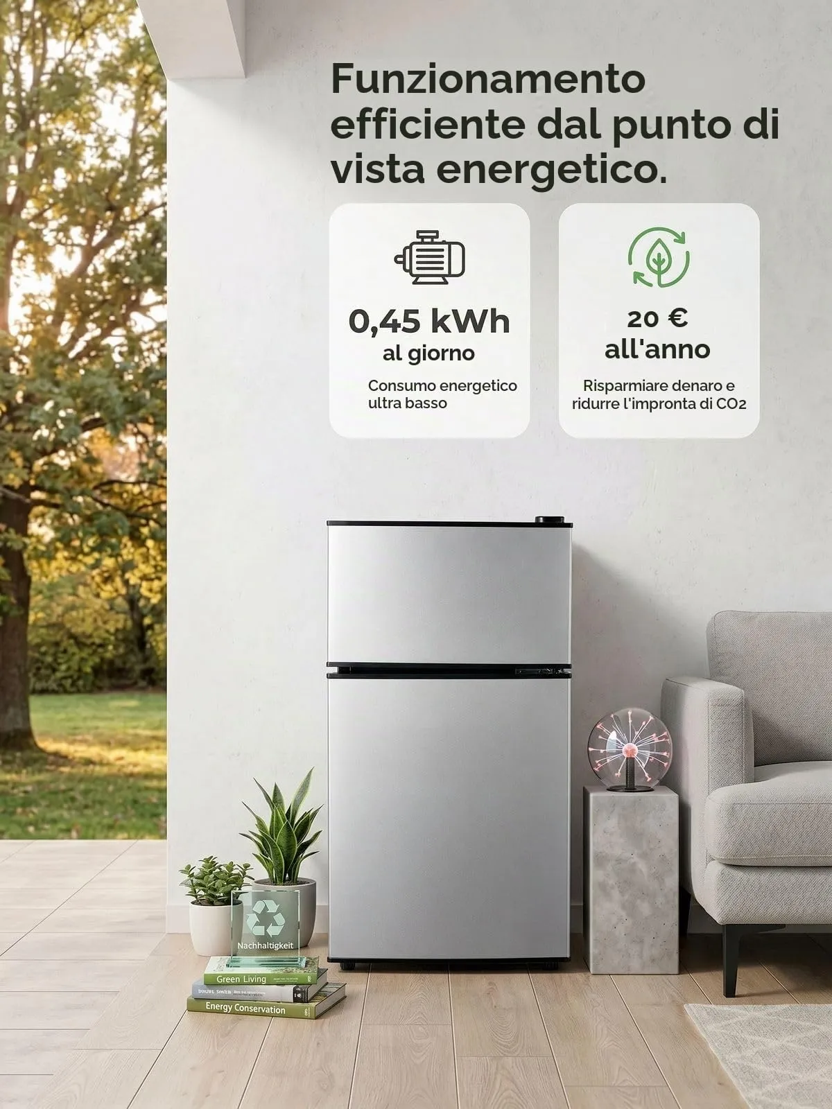FOHERE Mini Frigorifero con Congelatore 76L, Frigo Piccolo Doppia Porta Silenzioso (50L+26L) per Camera da Letto e Monolocale, Mini Bar per Bevande e Gelati a Risparmio Energetico, 43dB - immagine 2