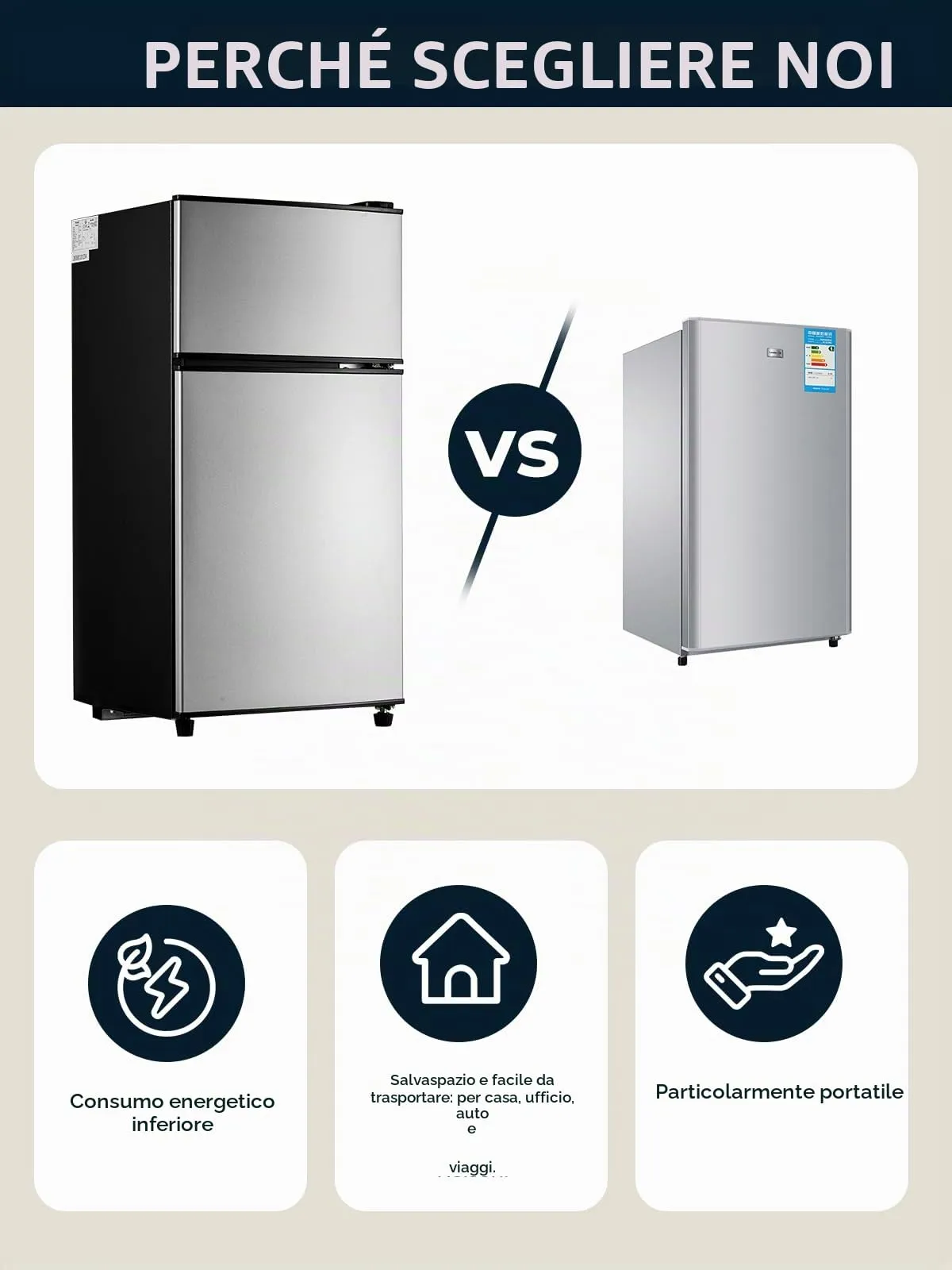 FOHERE Mini Frigorifero con Congelatore 76L, Frigo Piccolo Doppia Porta Silenzioso (50L+26L) per Camera da Letto e Monolocale, Mini Bar per Bevande e Gelati a Risparmio Energetico, 43dB - immagine 5