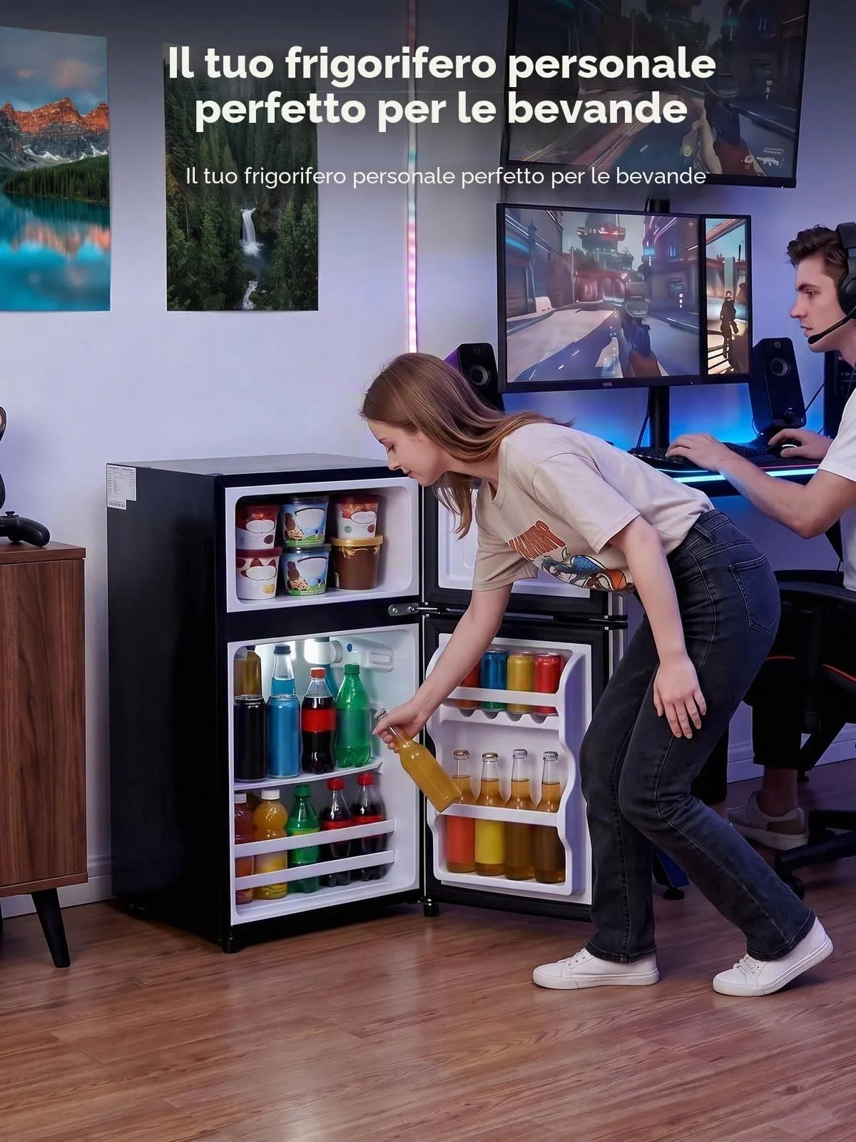 FOHERE Mini Frigorifero con Congelatore 76L, Frigo Piccolo Doppia Porta Silenzioso (50L+26L) per Camera da Letto e Monolocale, Mini Bar per Bevande e Gelati a Risparmio Energetico, 43dB - immagine 7