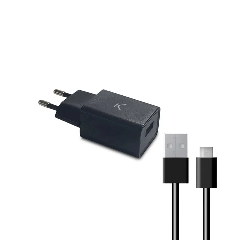 Caricatore di rete Ksix 10 W, cavo USB-A + USB-A a micro-USB 1 M, nero - immagine 1