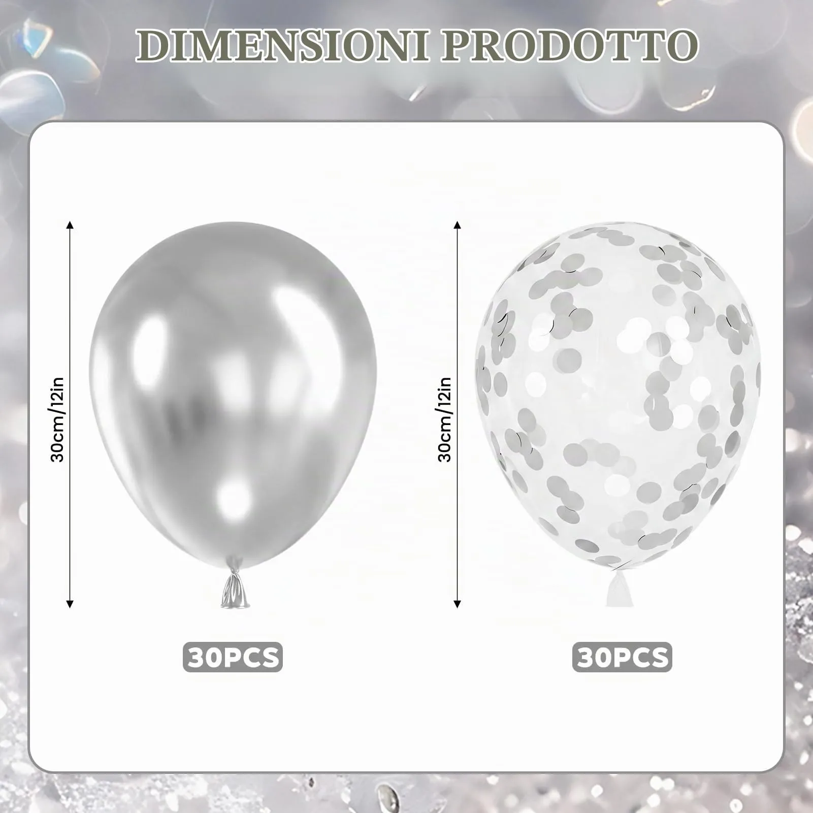 60PCS Palloncini Argento Metallizzati,12”Palloncinis in lattice argentos - immagine 2