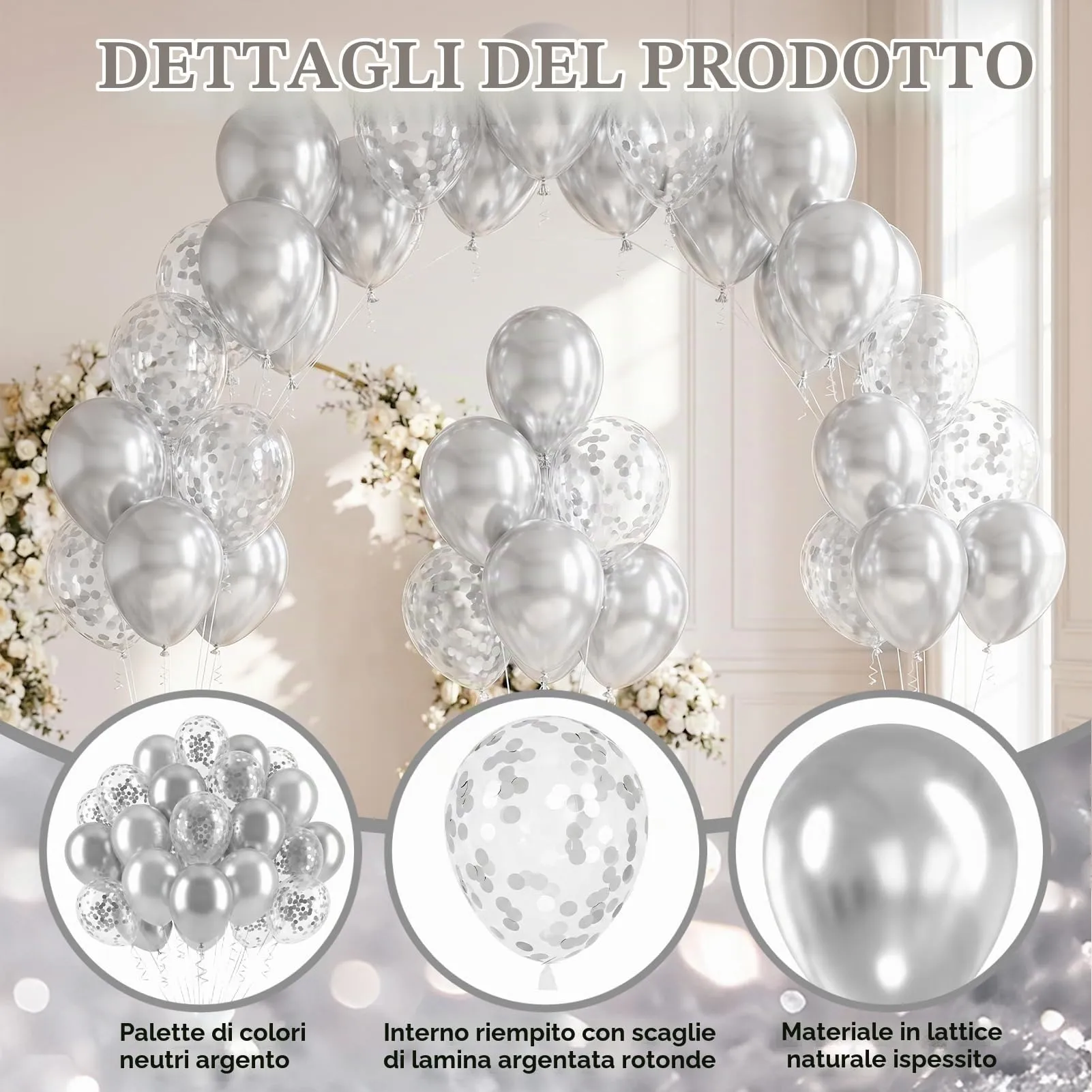 60PCS Palloncini Argento Metallizzati,12”Palloncinis in lattice argentos - immagine 3