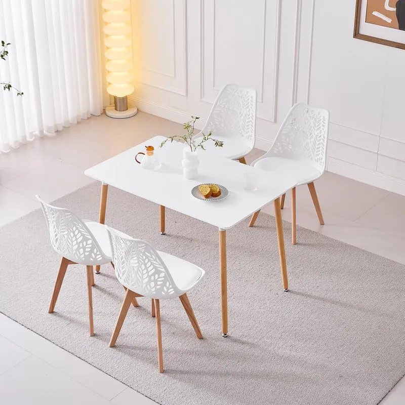 DEYARNA HOME Set di 4 Sedie da Pranzo Scandinave con Gambe in Legno,Bianco - immagine 7