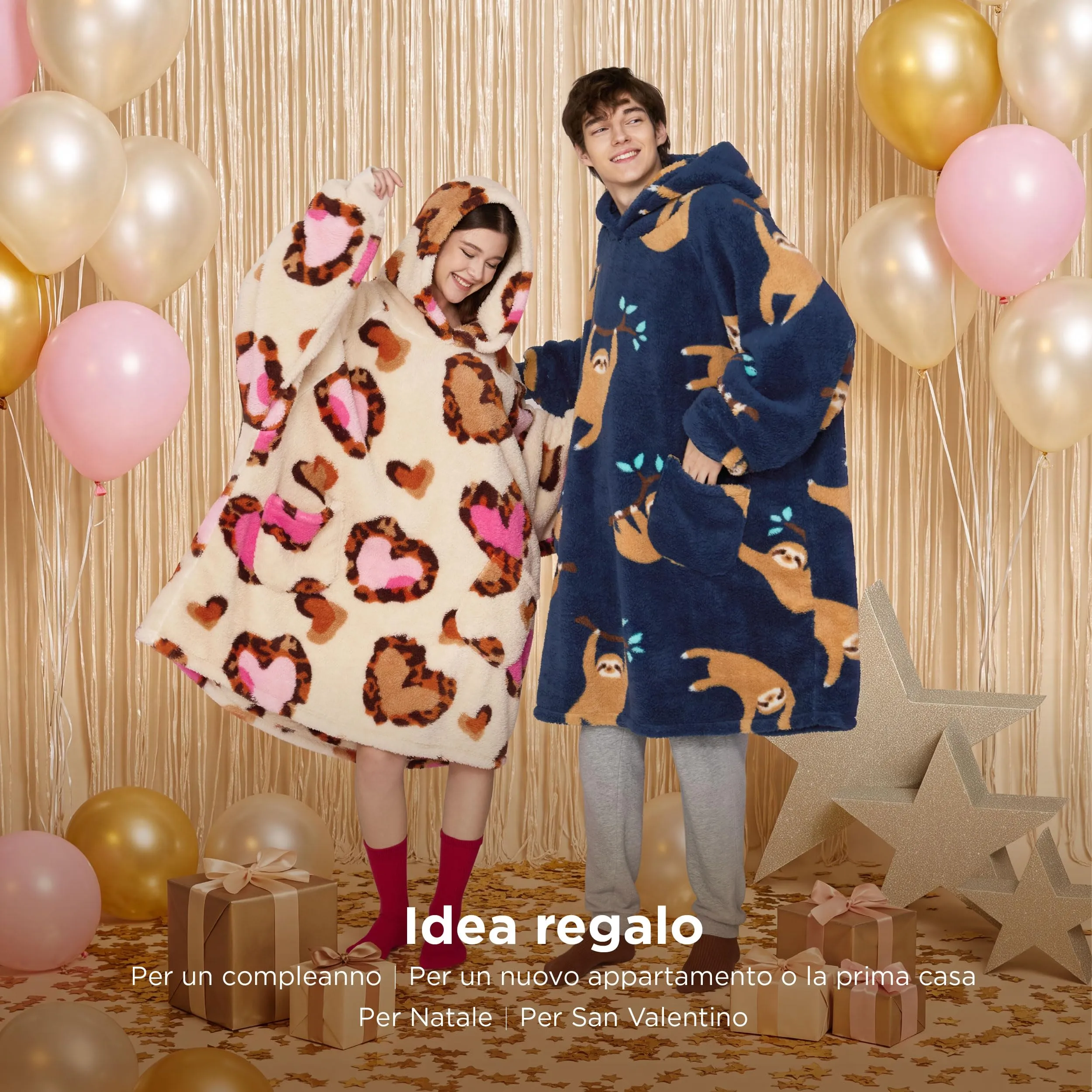 Bedsure Coperta con Cappuccio e Maniche Regalo Blu Navy - 107x90 Bradipo - immagine 5