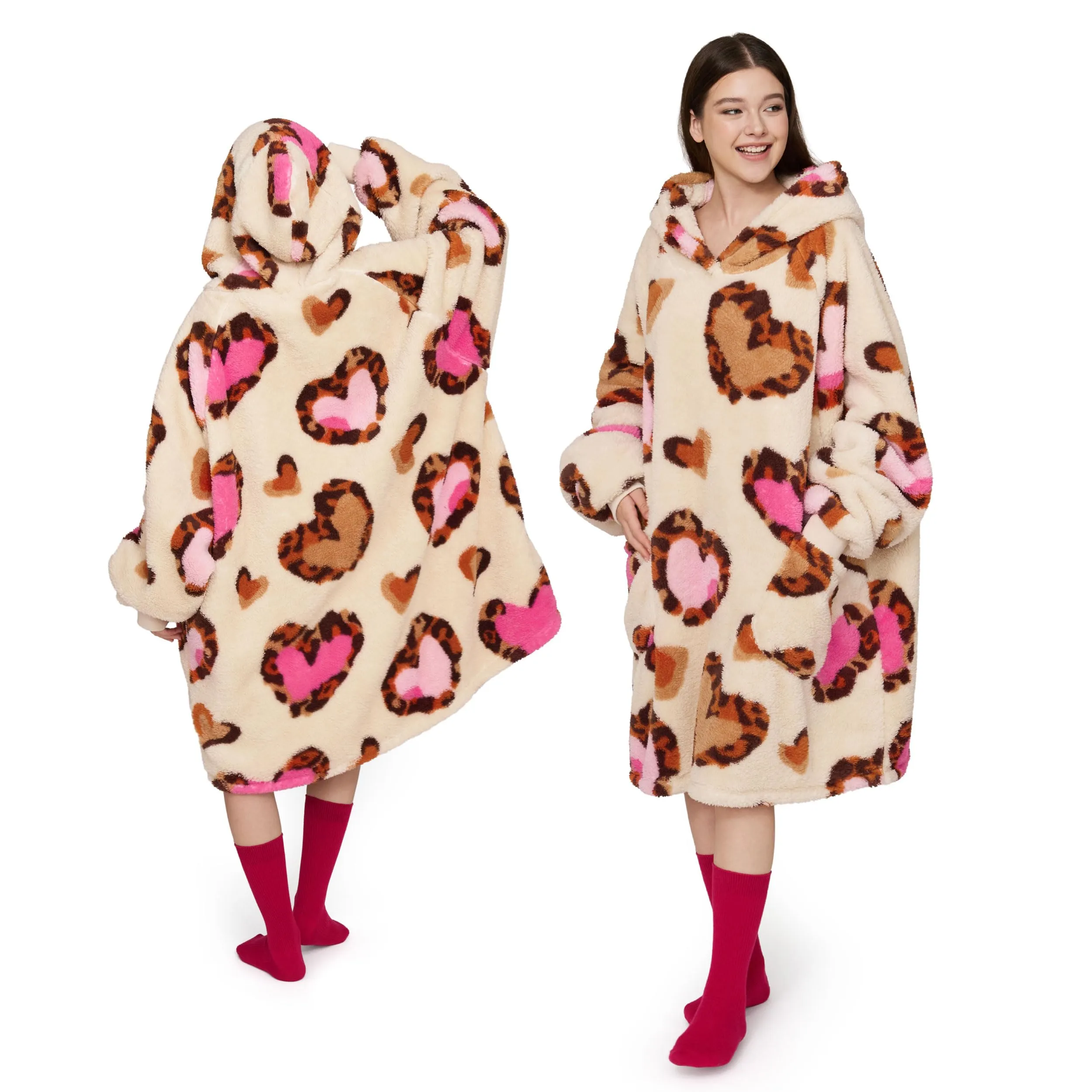 Bedsure Coperta con Cappuccio e Maniche Regalo Beige - 95x85 Leopardo - immagine 1
