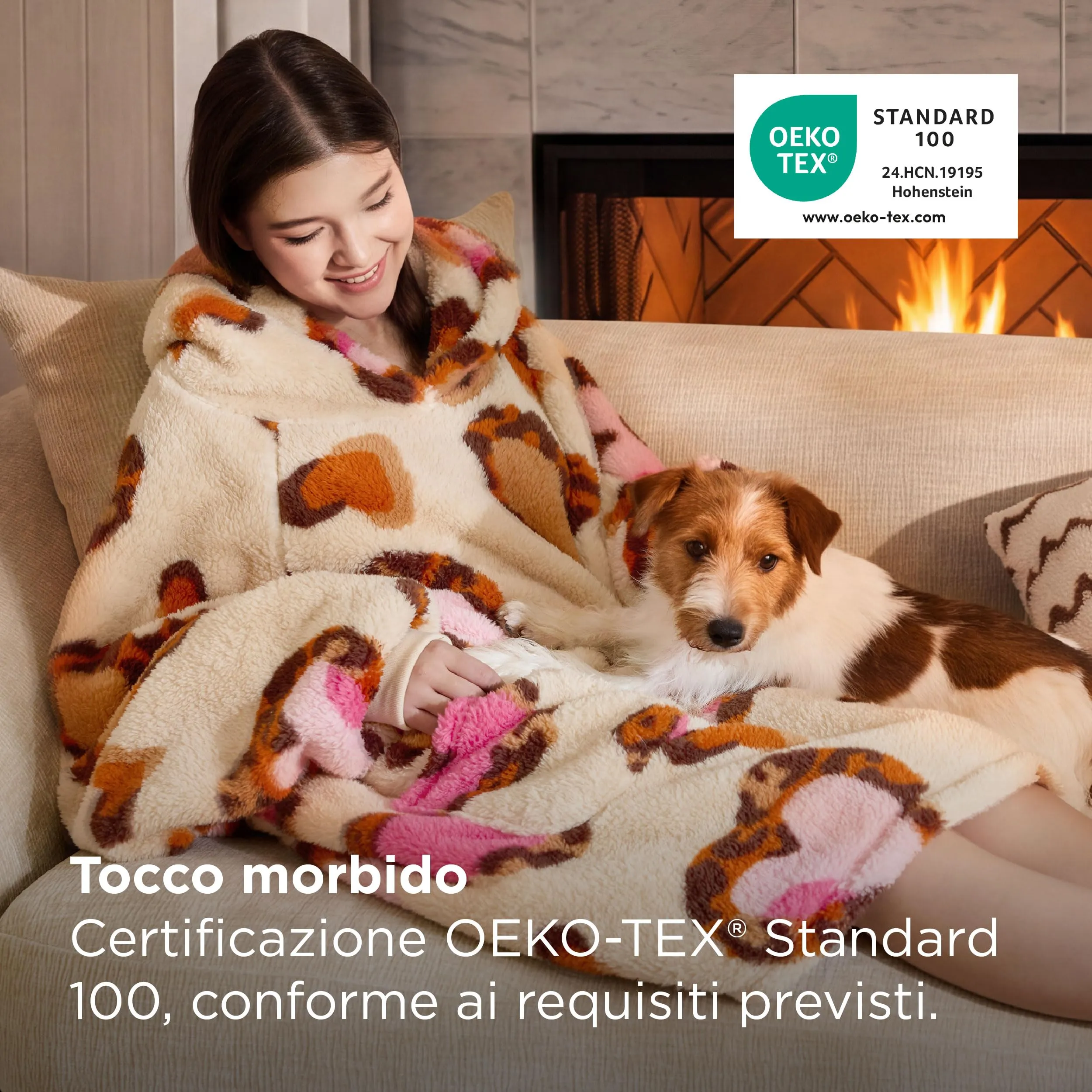 Bedsure Coperta con Cappuccio e Maniche Regalo Beige - 95x85 Leopardo - immagine 3