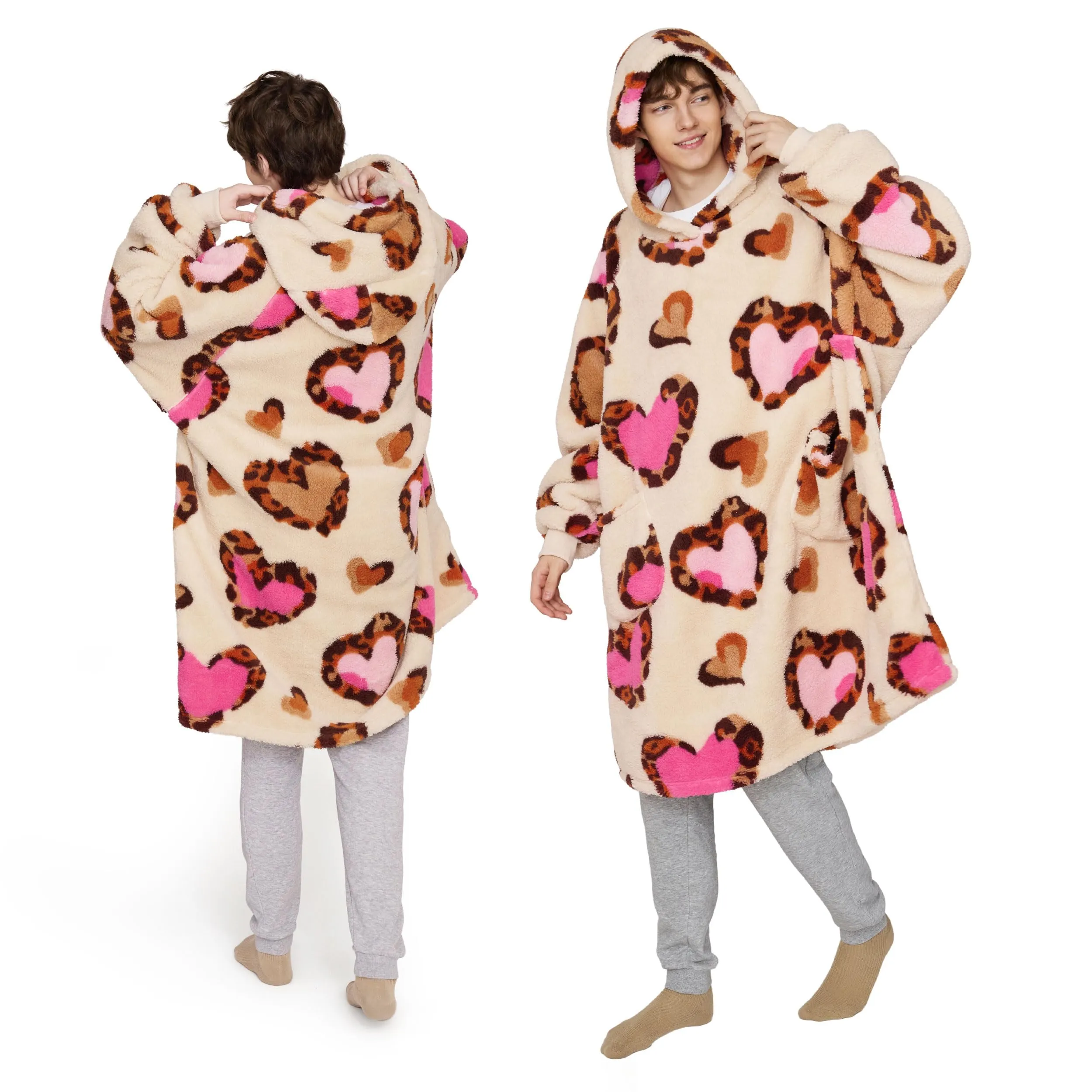 Bedsure Coperta con Cappuccio e Maniche Regalo Beige - 107x90 Leopardo - immagine 1