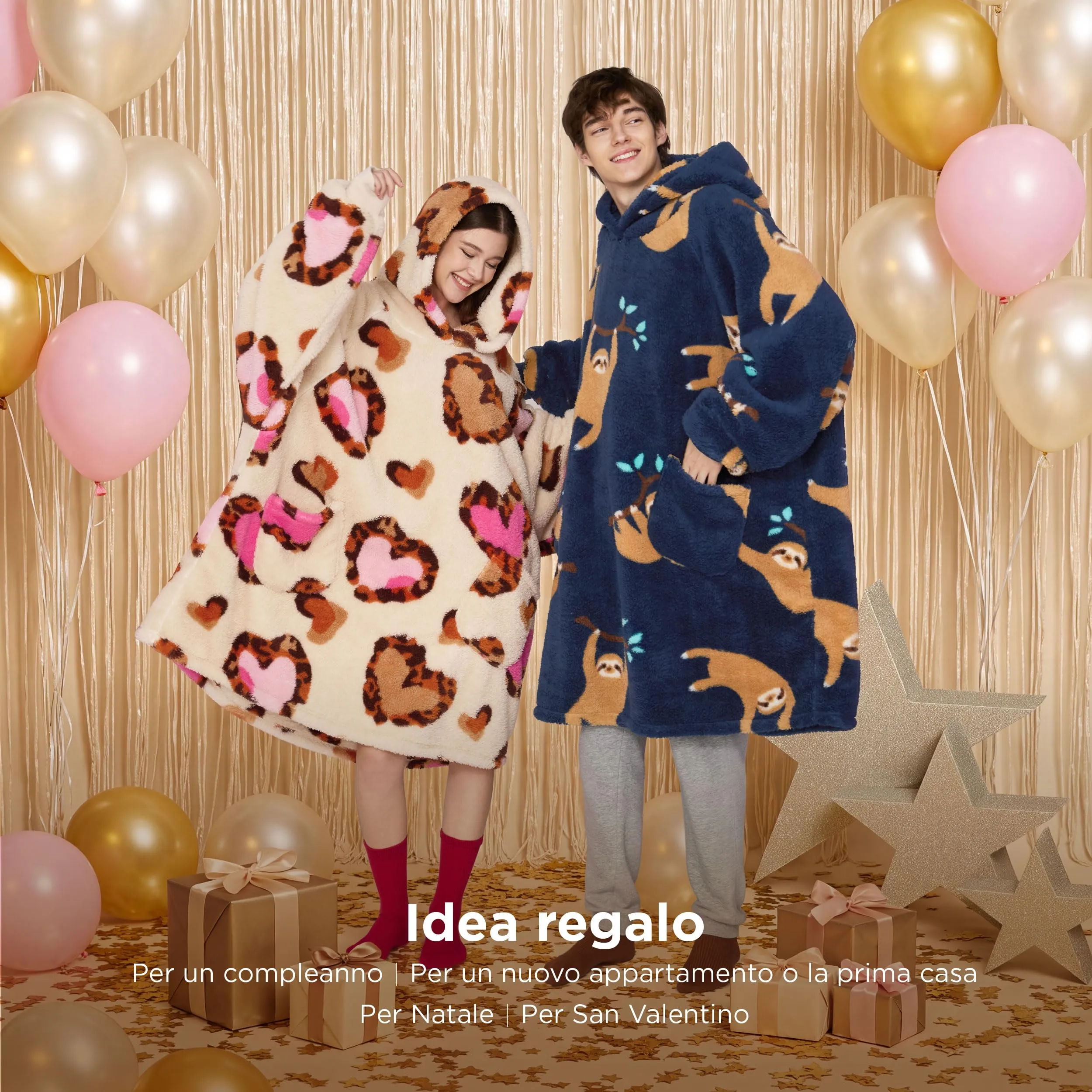 Bedsure Coperta con Cappuccio e Maniche Regalo Beige - 107x90 Leopardo - immagine 5