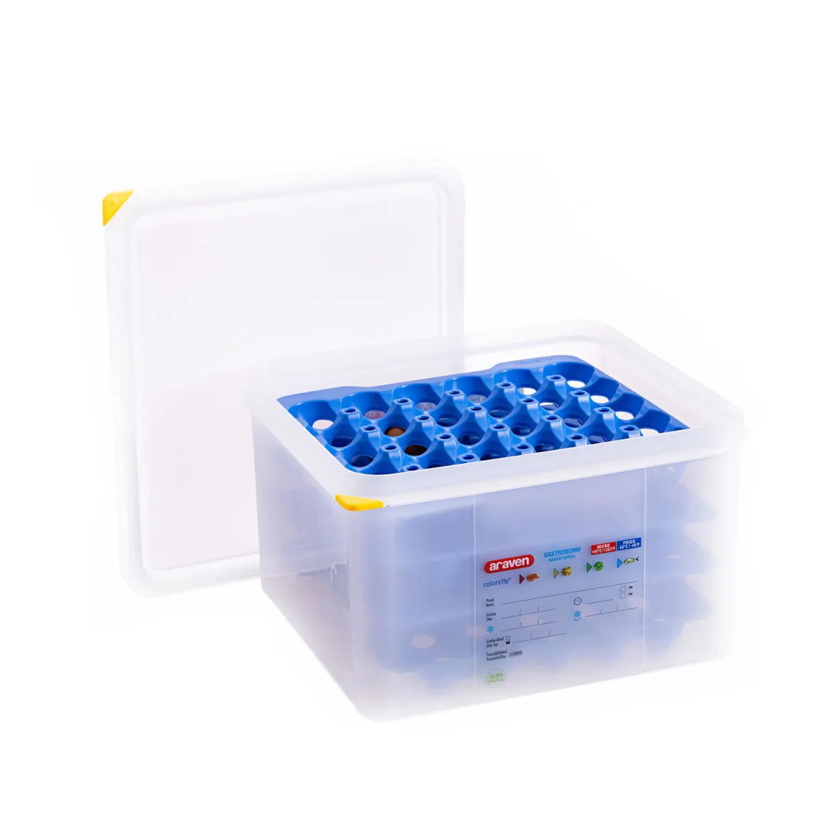 Araven Contenitore porta uova gastronorm 2/3; Misura GN 2/3, 25 l, 32.5x35.4x32.5 cm (LxLxP); trasparente/blu - immagine 1