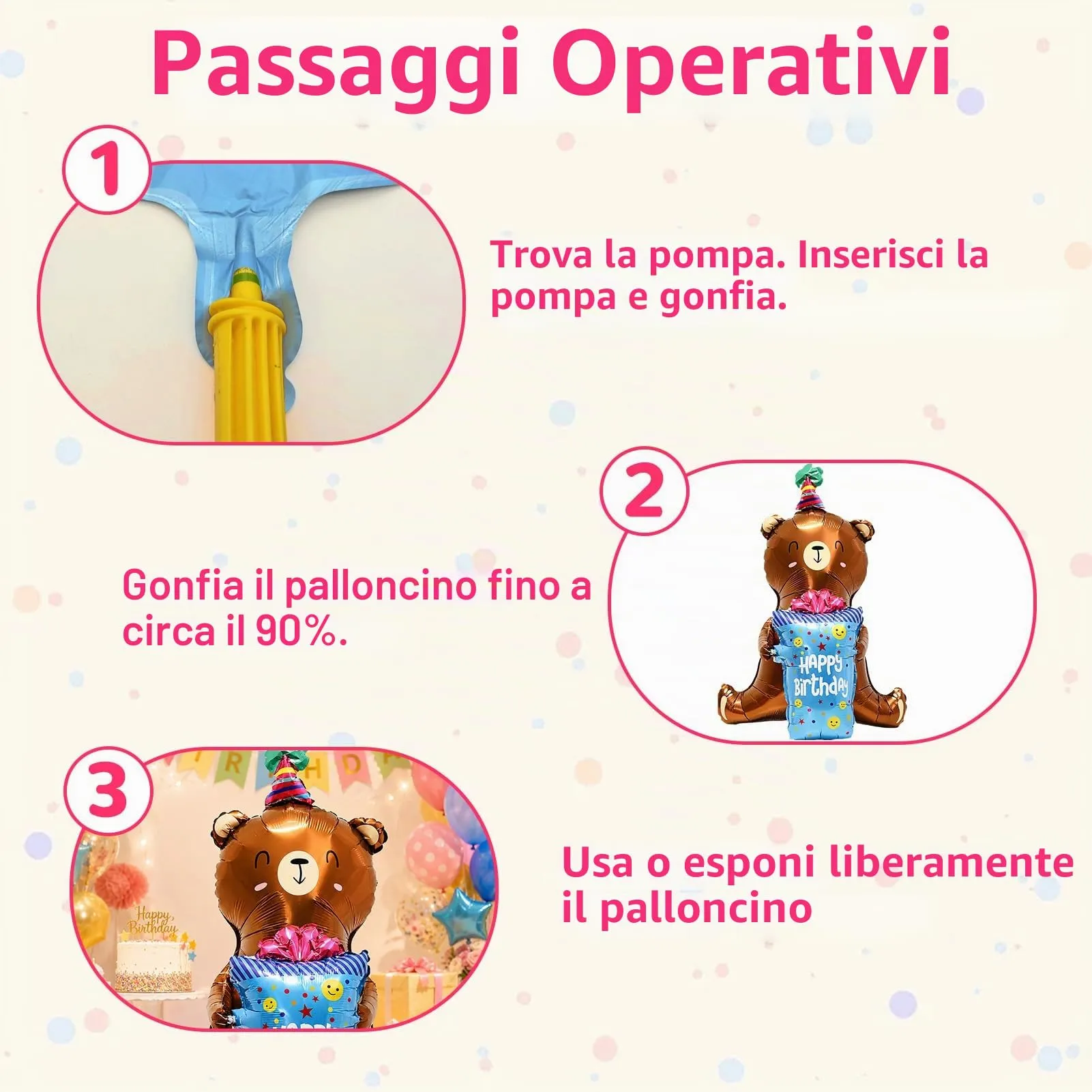 Palloncino XXL 3D con orsetto Happy Birthday,Palloncini per compleanno - immagine 3