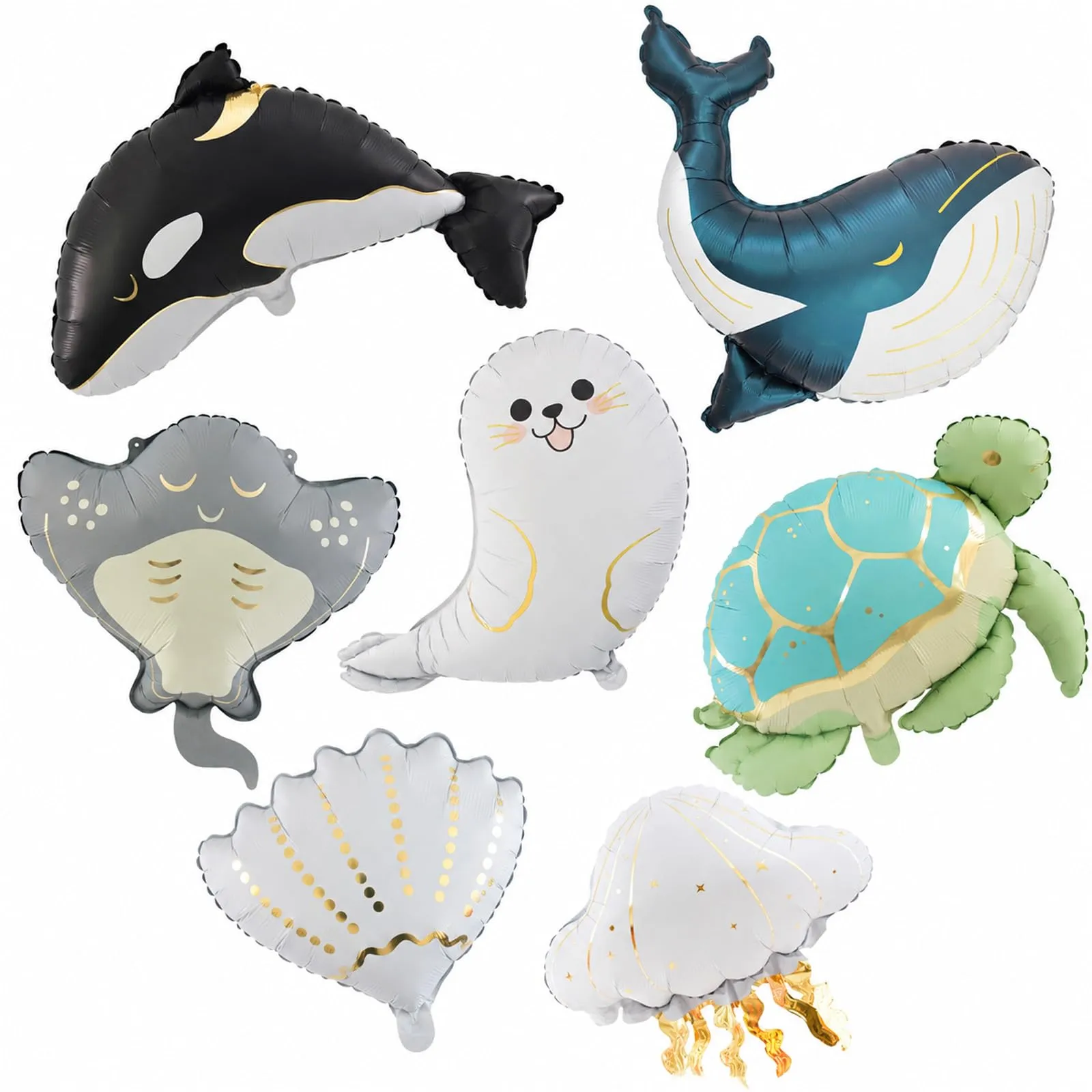 7 Pezzi Palloncini con Animali Marini, Palloncinis Tema Mare - immagine 1