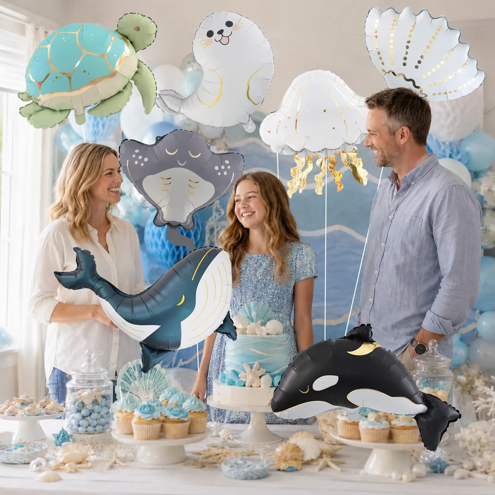 7 Pezzi Palloncini con Animali Marini, Palloncinis Tema Mare - immagine 4