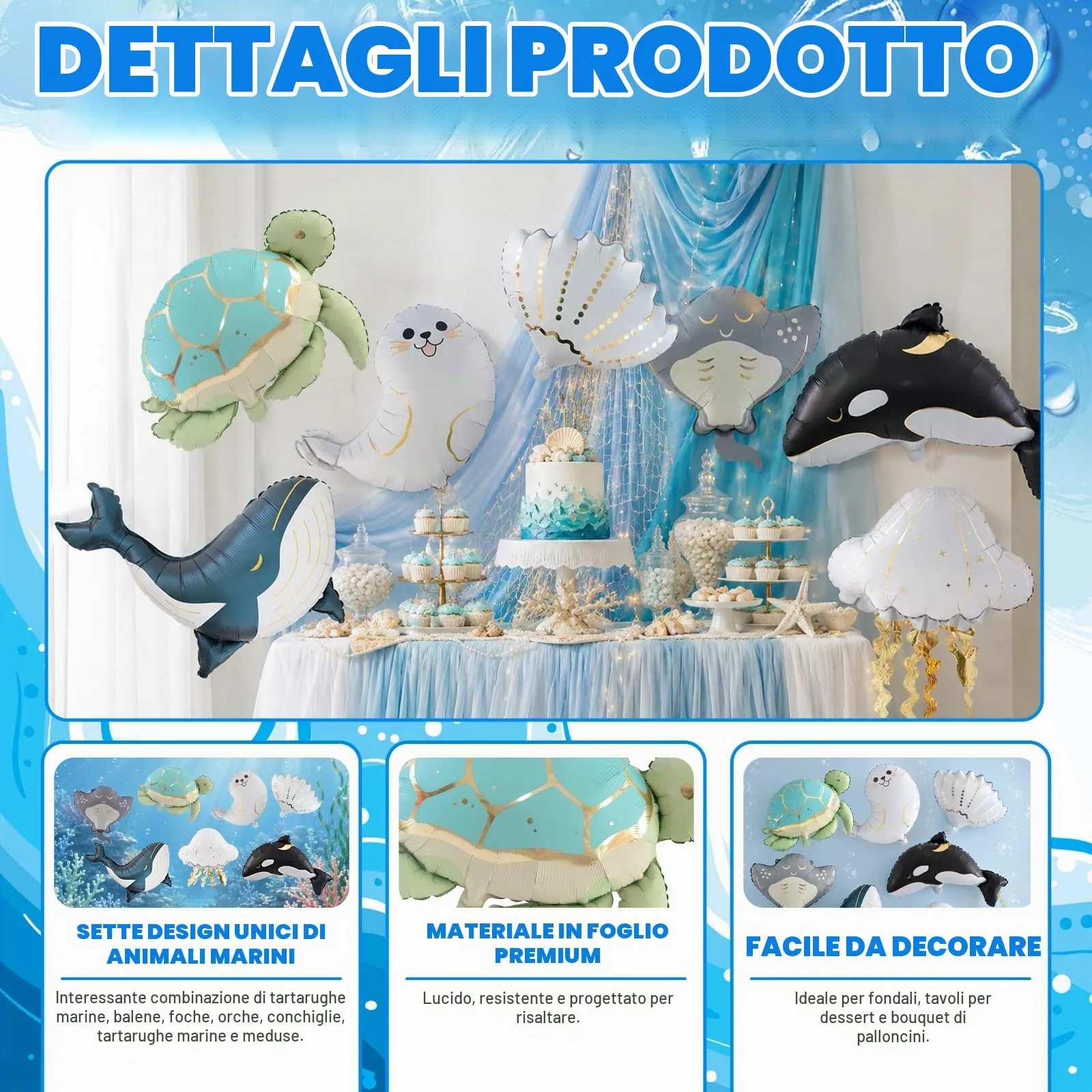 7 Pezzi Palloncini con Animali Marini, Palloncinis Tema Mare - immagine 5
