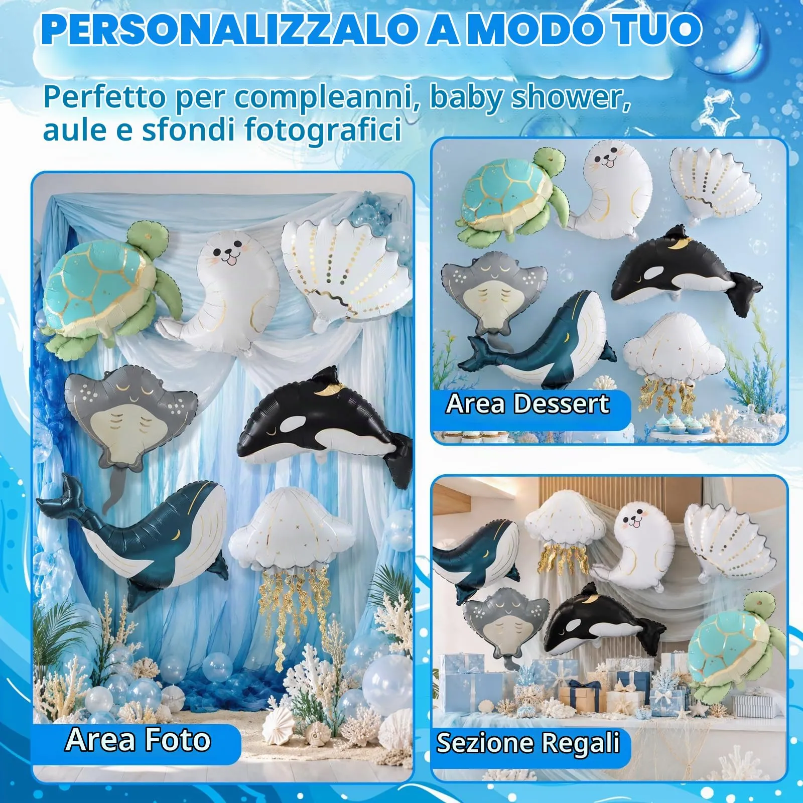 7 Pezzi Palloncini con Animali Marini, Palloncinis Tema Mare - immagine 6