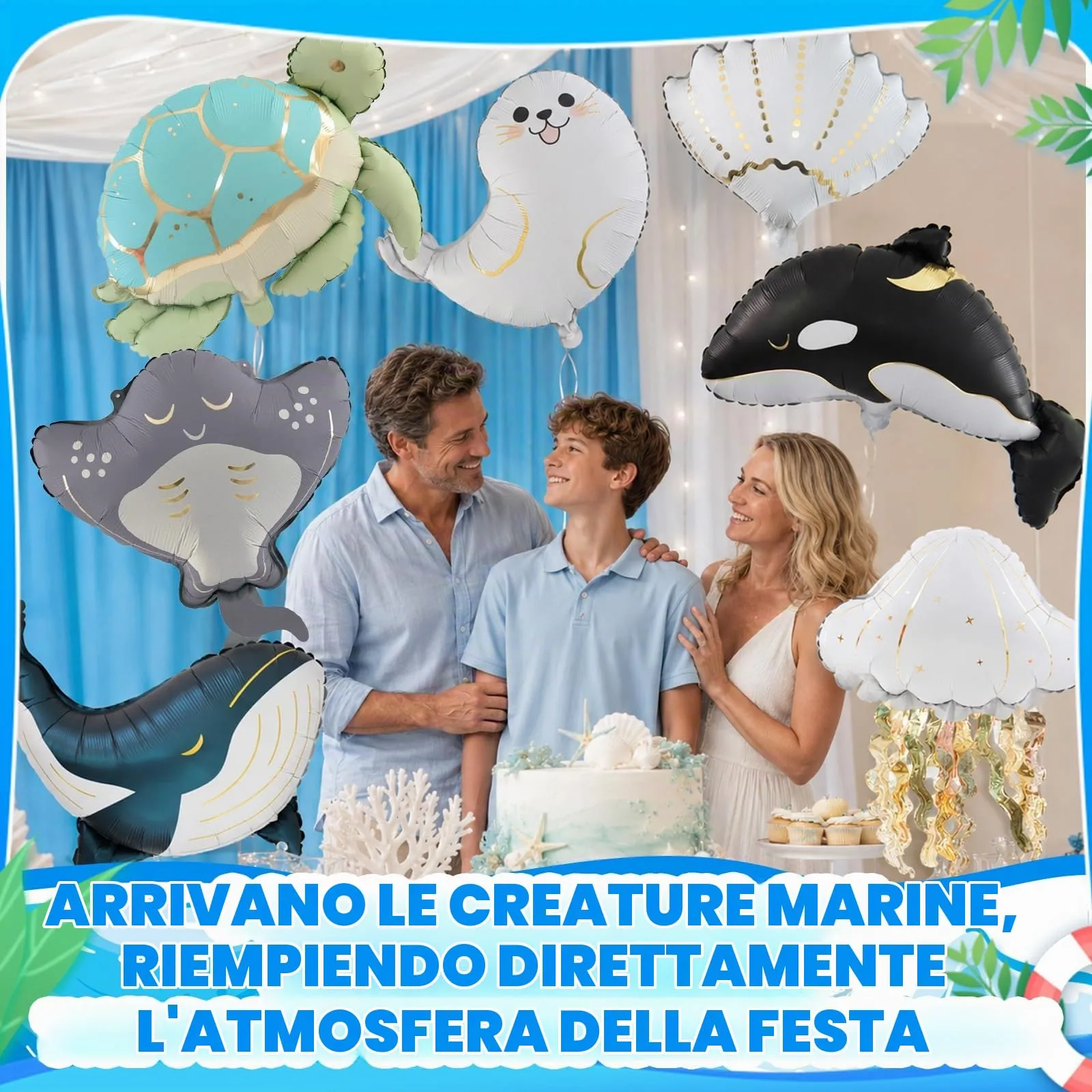 7 Pezzi Palloncini con Animali Marini, Palloncinis Tema Mare - immagine 7
