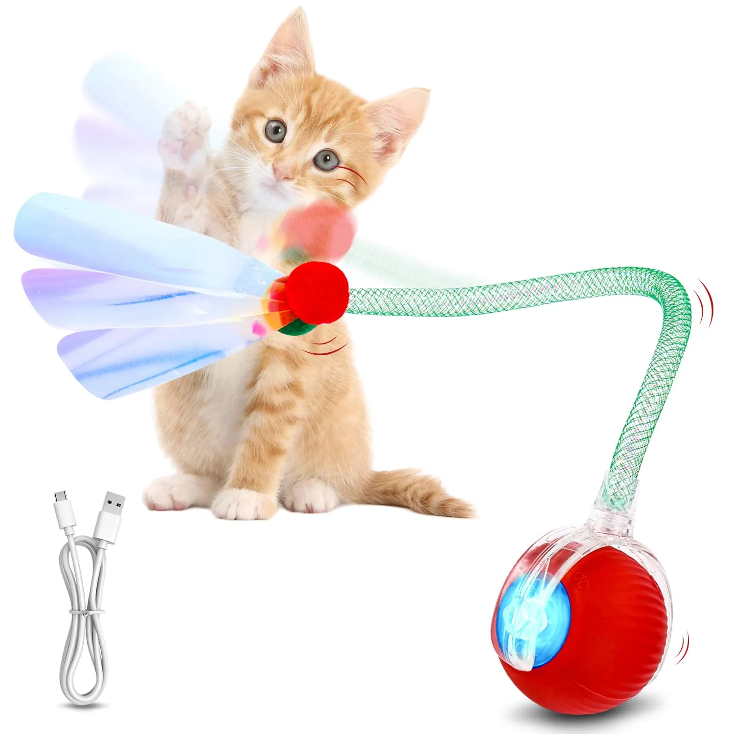 Gyxova Giocattolo interattivo per gatti, elettrico, palla automatica per gatti con USB, giocattolo intelligente per gatti per l'intrattenimento autonomo, 3 modalità e ostacoli - immagine 1