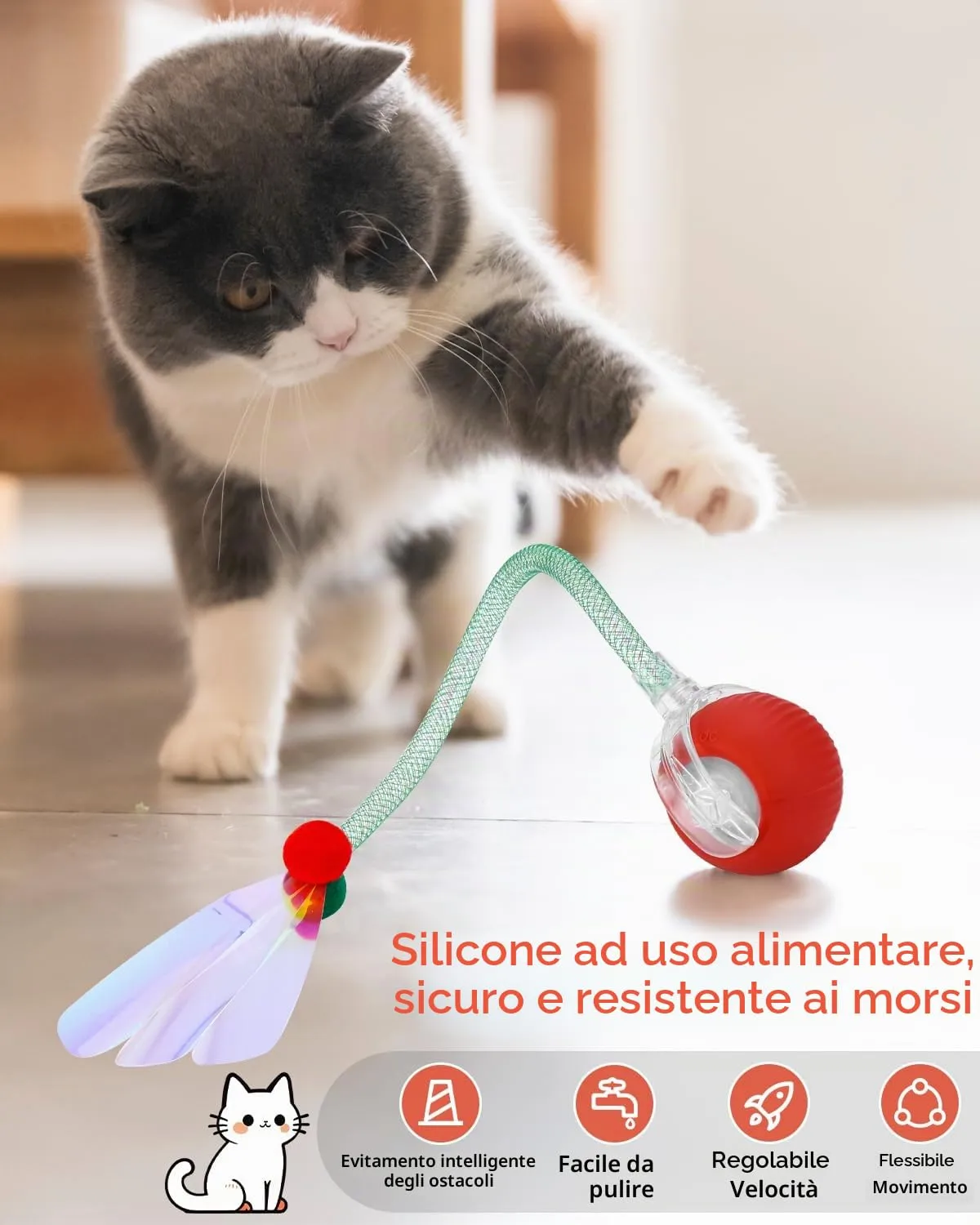 Gyxova Giocattolo interattivo per gatti, elettrico, palla automatica per gatti con USB, giocattolo intelligente per gatti per l'intrattenimento autonomo, 3 modalità e ostacoli - immagine 3