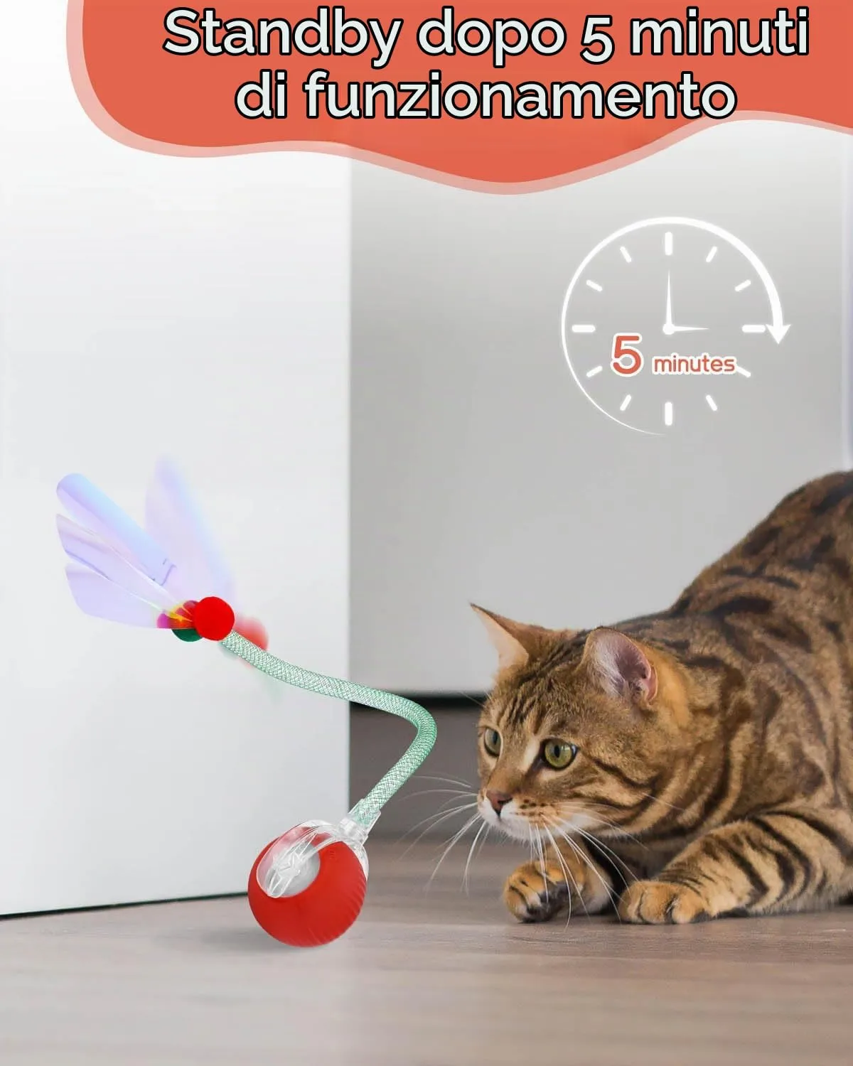 Gyxova Giocattolo interattivo per gatti, elettrico, palla automatica per gatti con USB, giocattolo intelligente per gatti per l'intrattenimento autonomo, 3 modalità e ostacoli - immagine 7