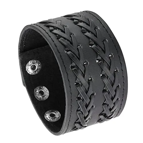 Milakoo Bracciale di pelle a fascia larga con borchie metalliche nero con borchie di metallo in stile motociclista punk rock largo cinturino fascia regolabile - immagine 1