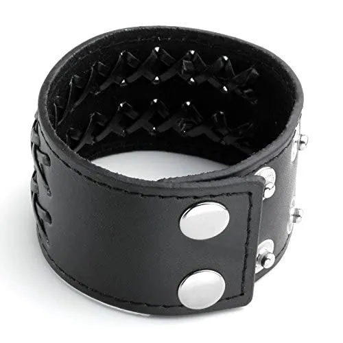 Milakoo Bracciale di pelle a fascia larga con borchie metalliche nero con borchie di metallo in stile motociclista punk rock largo cinturino fascia regolabile - immagine 4