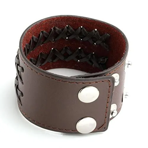 MILAKOO Bracciale di pelle a fascia larga con borchie metalliche unisex con borchie di metallo in stile motociclista punk rock largo cinturino fascia - immagine 5