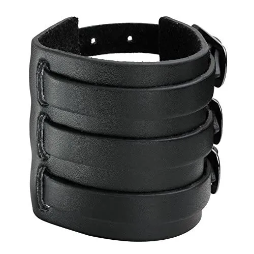 Milakoo Bracciale di pelle a fascia larga con borchie metalliche unisex nero con borchie di metallo in stile motociclista punk rock largo cinturino fascia regolabile e Lega black - immagine 4