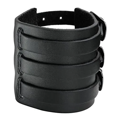Milakoo Bracciale di pelle a fascia larga con borchie metalliche unisex nero con borchie di metallo in stile motociclista punk rock largo cinturino fascia regolabile e Lega black - immagine 9