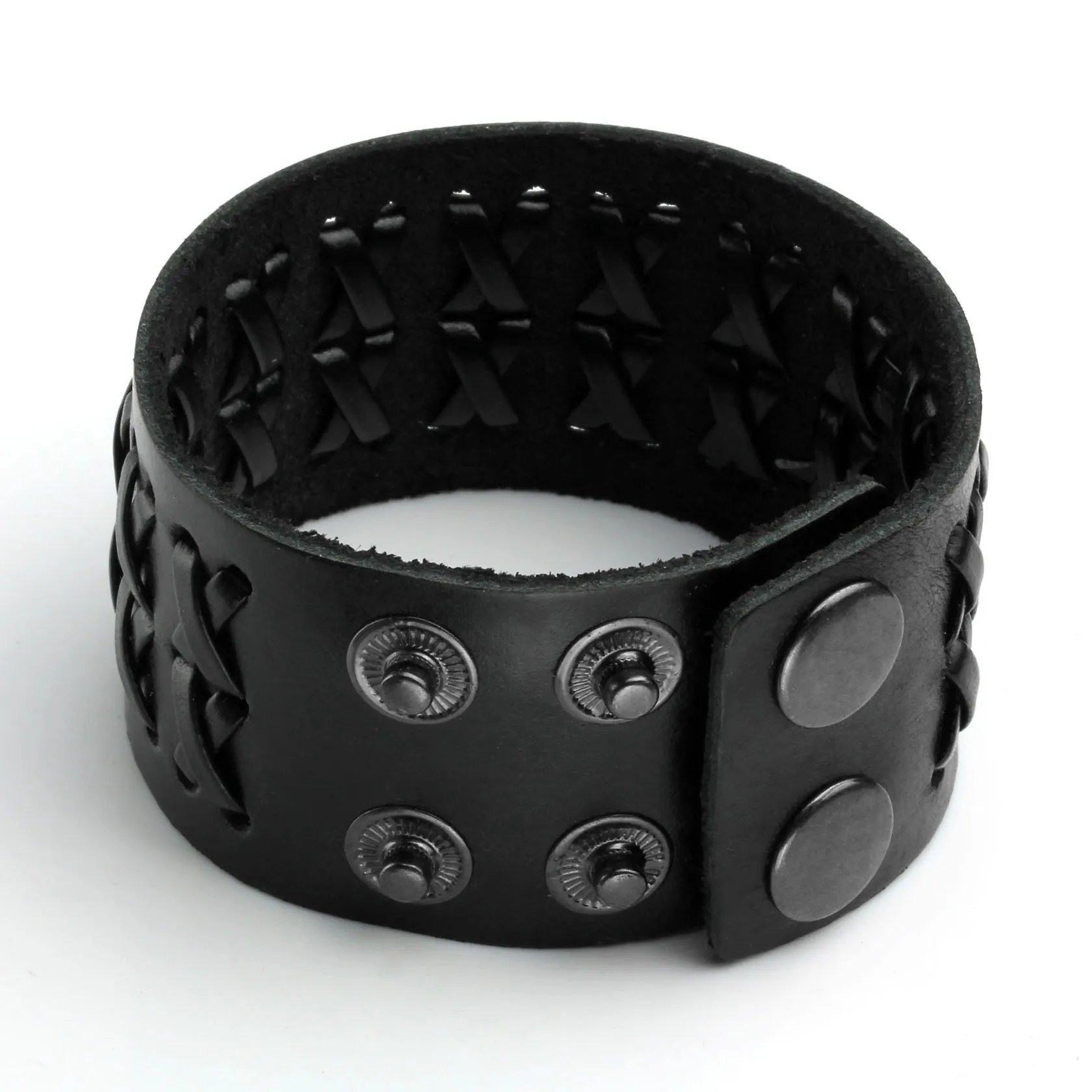 MILAKOO Bracciale di Pelle a Fascia Larga con Borchie Nero con Borchie di Metallo in Stile Motociclista Punk Rock Largo Cinturino Fascia Regolabile - immagine 2