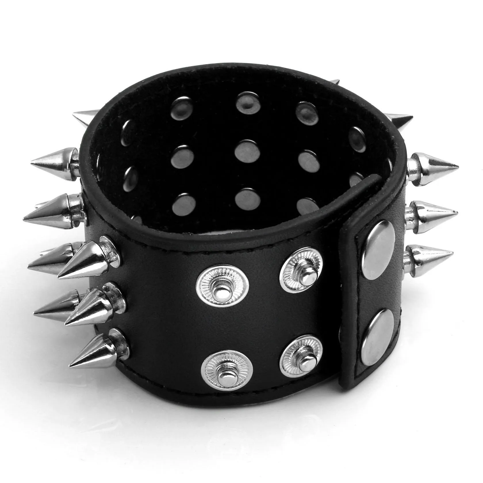 MILAKOO Bracciale di pelle a fascia larga con borchie metalliche nero con borchie di metallo motociclista punk rock - immagine 7