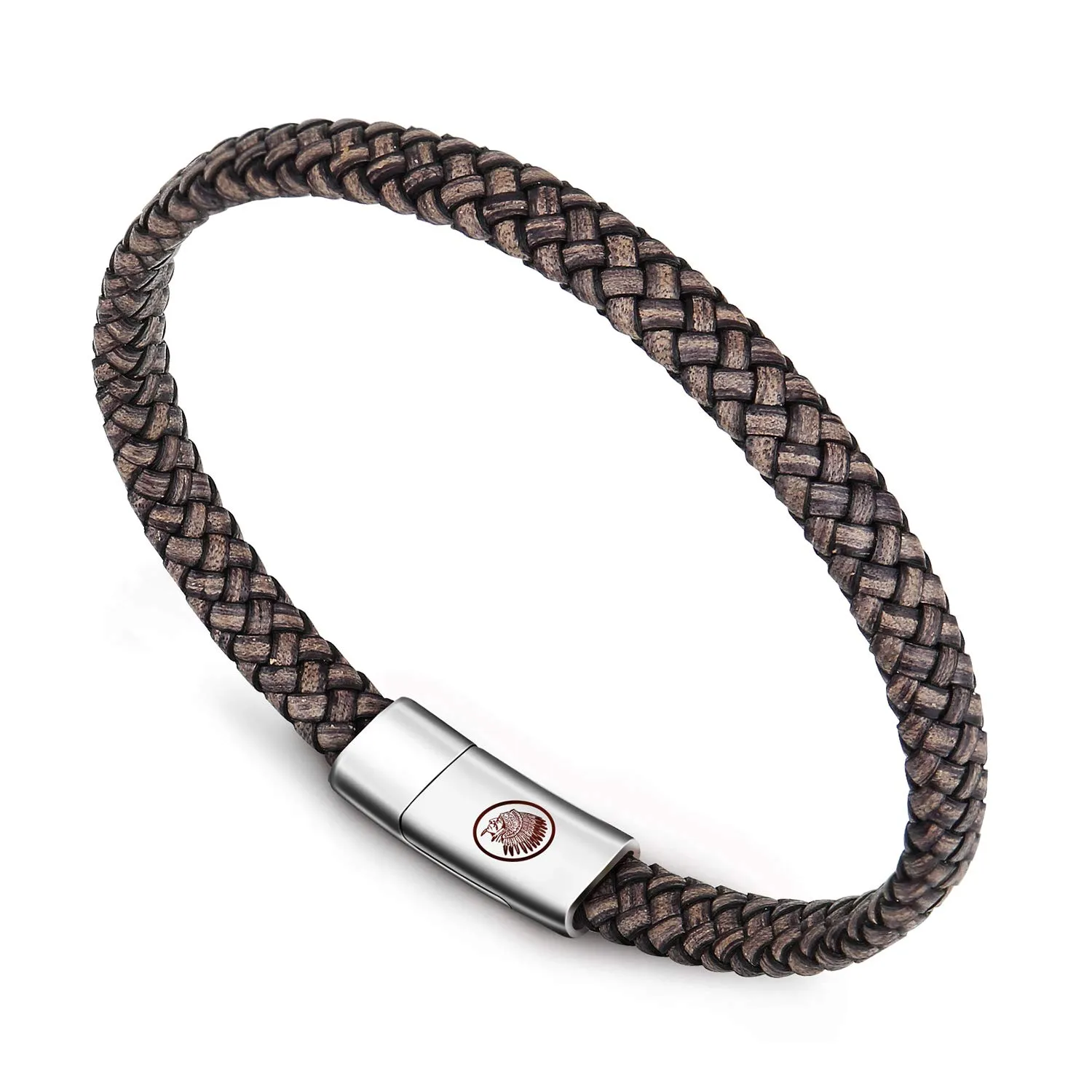 Casisto.J Bracciale pelle uomo - classico bracciale intrecciato a mano nero e marrone magnetica incisa braccialetto uomo con confezione regalo - immagine 1
