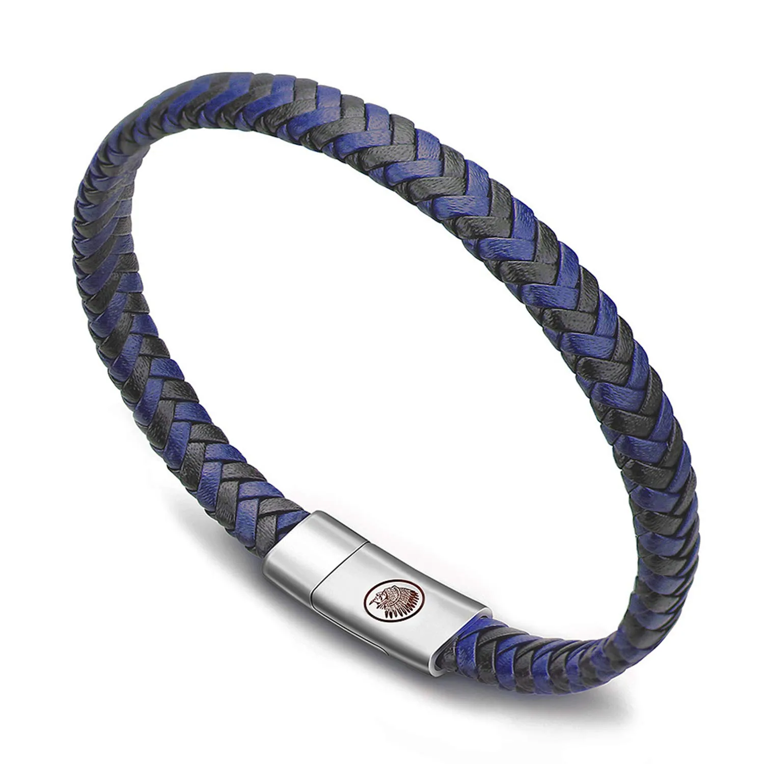 Casisto.J Bracciale pelle uomo - classico bracciale intrecciato a mano nero e marrone magnetica incisa braccialetto uomo con confezione regalo - immagine 1
