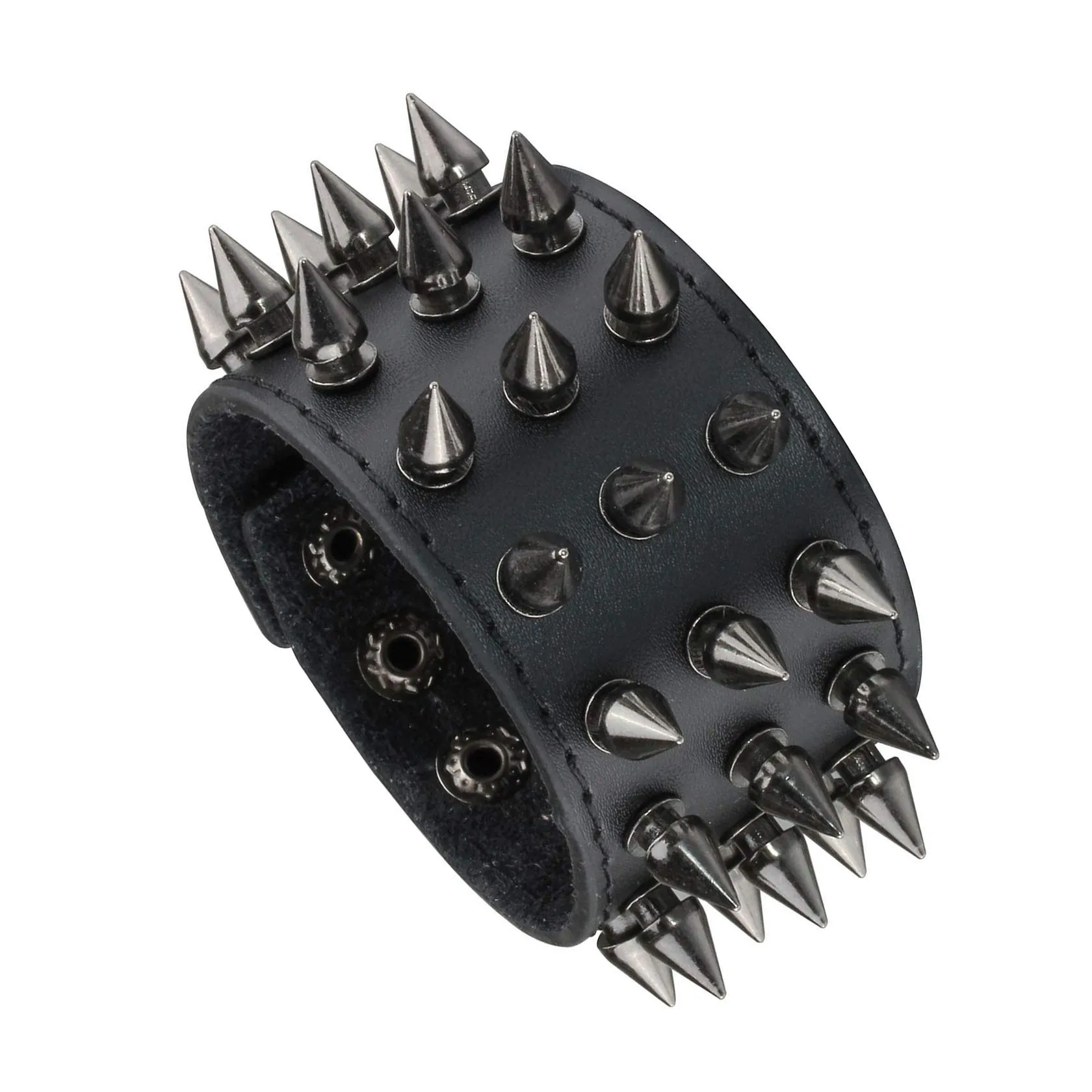MILAKOO Bracciale punk per uomo donna Cinturino in pelle nera gotica con borchie in metallo Bracciale rigido con rivetti a punta - immagine 1