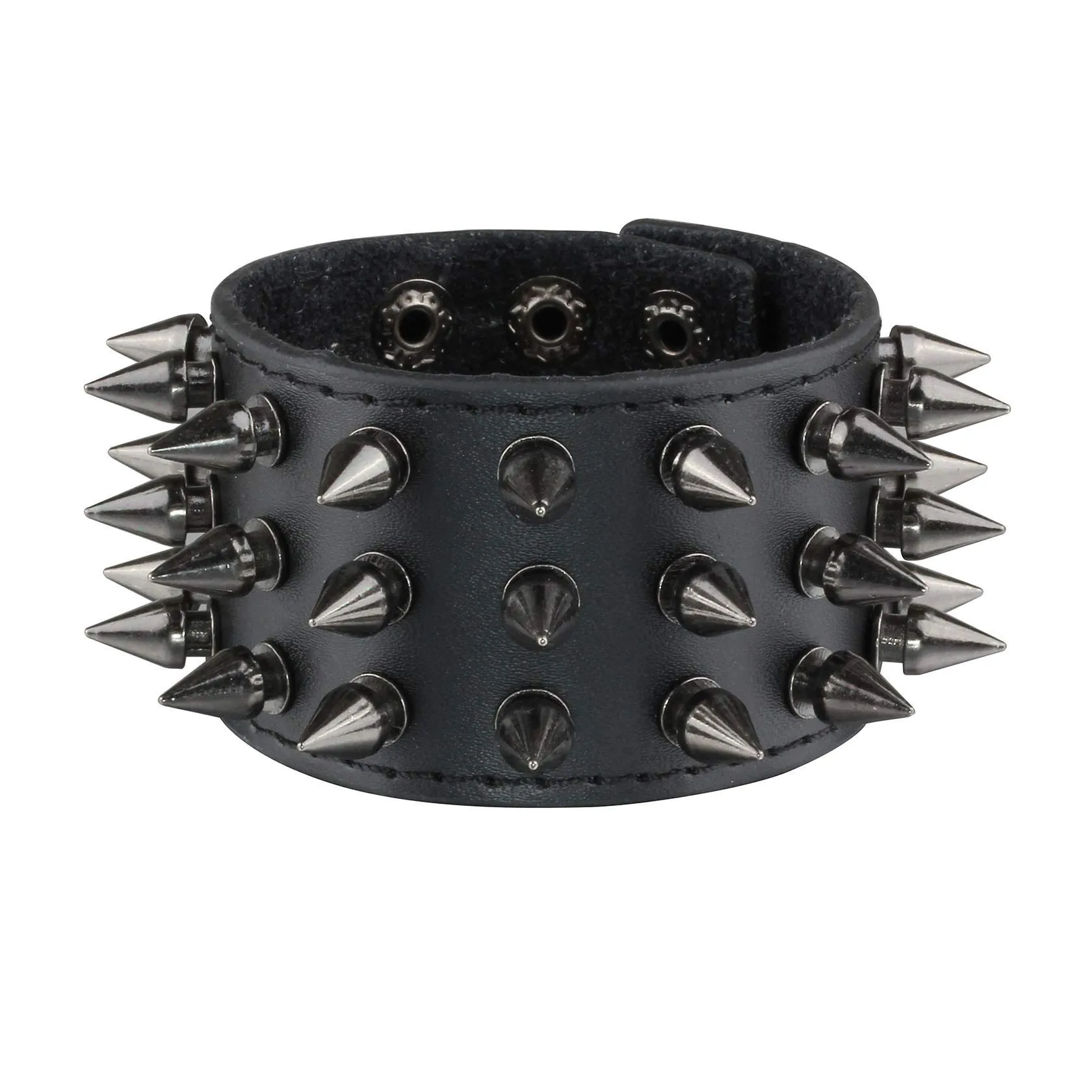 MILAKOO Bracciale punk per uomo donna Cinturino in pelle nera gotica con borchie in metallo Bracciale rigido con rivetti a punta - immagine 2