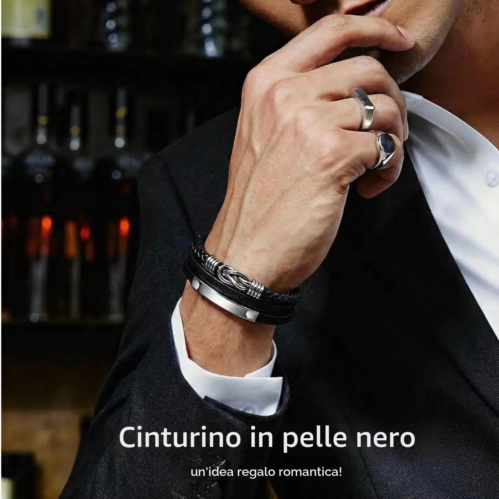 Gkmamrg Bracciale da uomo in pelle nera con cinturino in pelle Braccialetto intrecciata, in vera pelle intrecciata 22.5cm (Moderno) - immagine 3