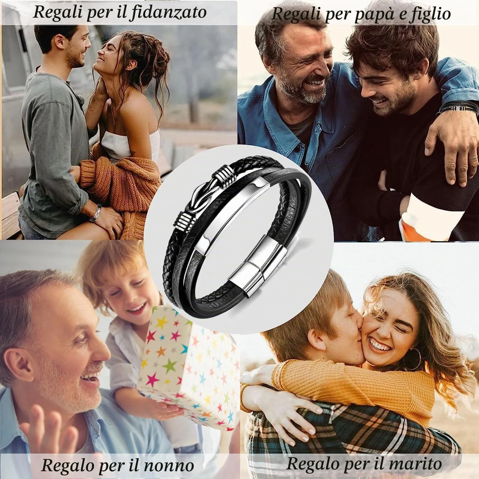 Gkmamrg Bracciale da uomo in pelle nera con cinturino in pelle Braccialetto intrecciata, in vera pelle intrecciata 22.5cm (Moderno) - immagine 7