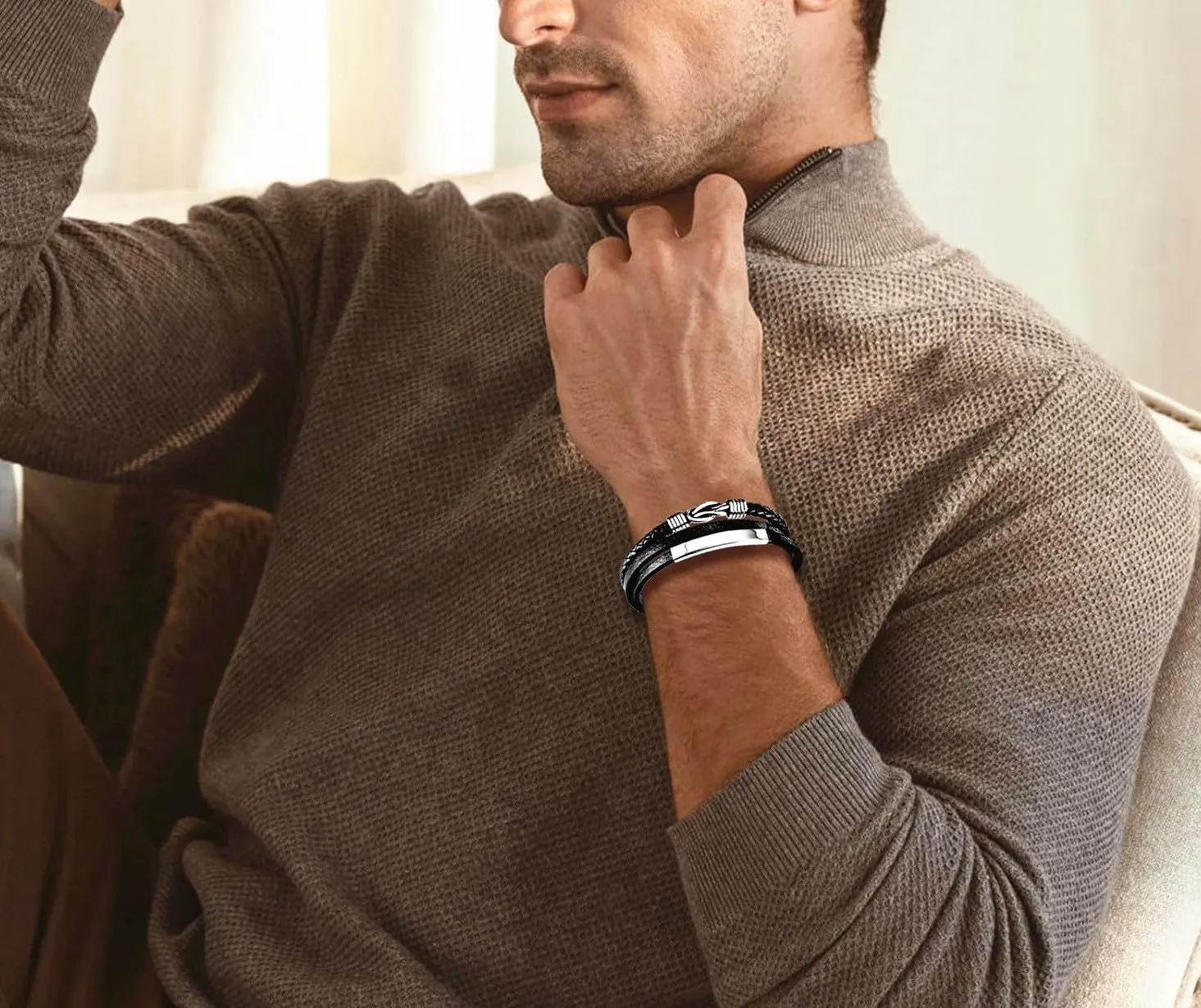 Gkmamrg Bracciale da uomo in pelle nera con cinturino in pelle Braccialetto intrecciata, in vera pelle intrecciata 22.5cm (Moderno) - immagine 9