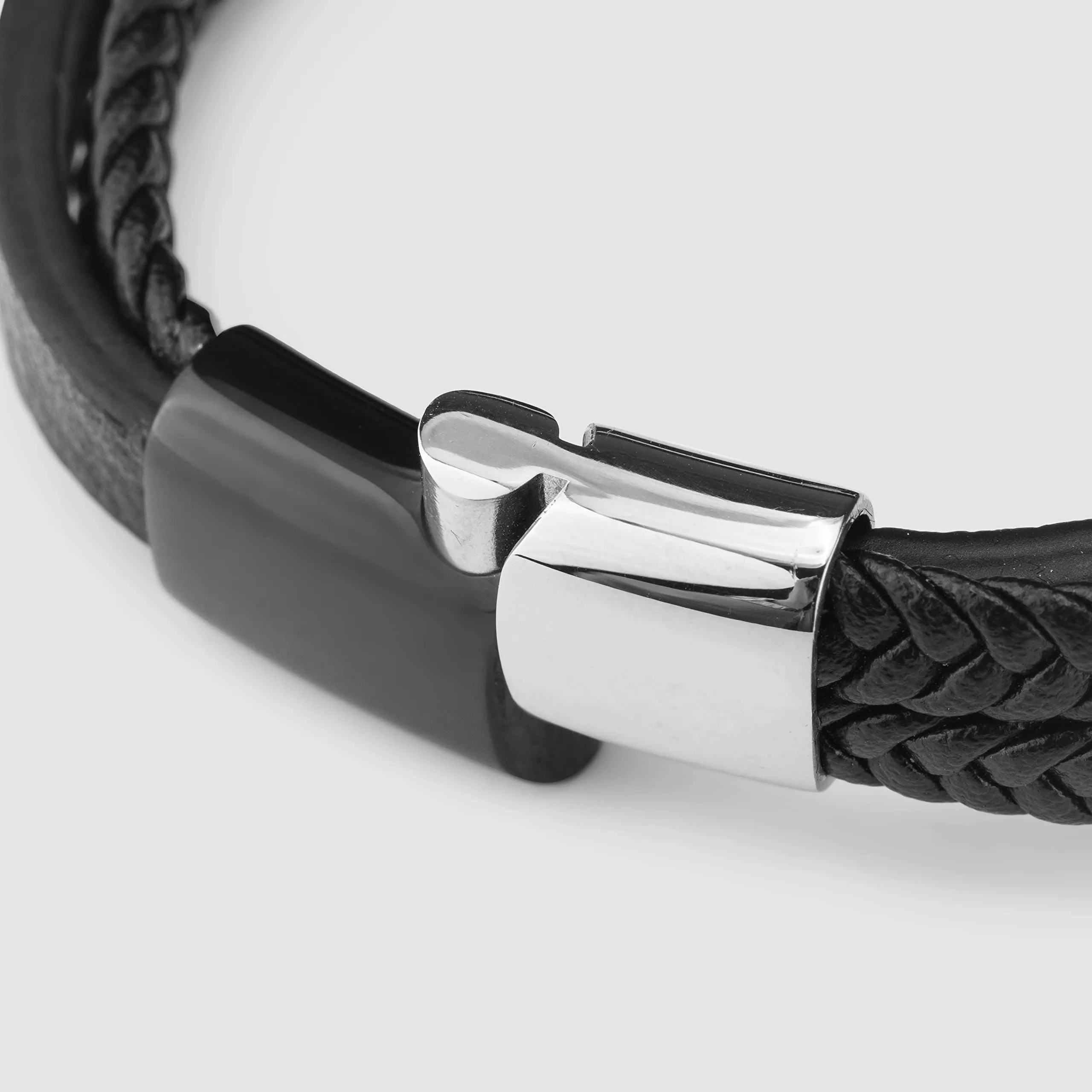SERASAR Bracciale Uomo Cuoio Braccialetto Pelle Nera Intrecciato Inox 17cm - immagine 9