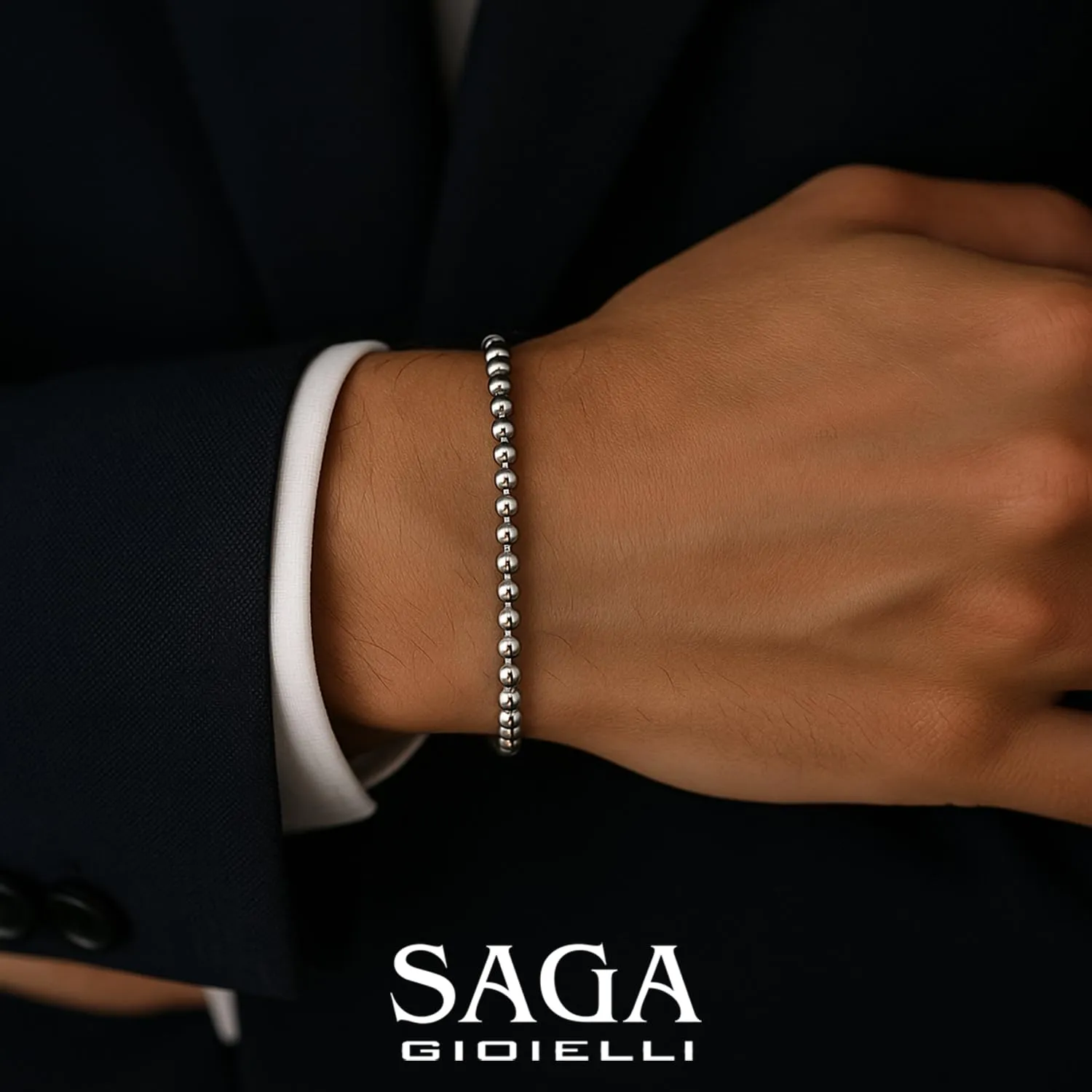 SAGA GIOIELLI® BRACCIALE SFERE ARGENTATE ACCIAIO 4 MM - immagine 2