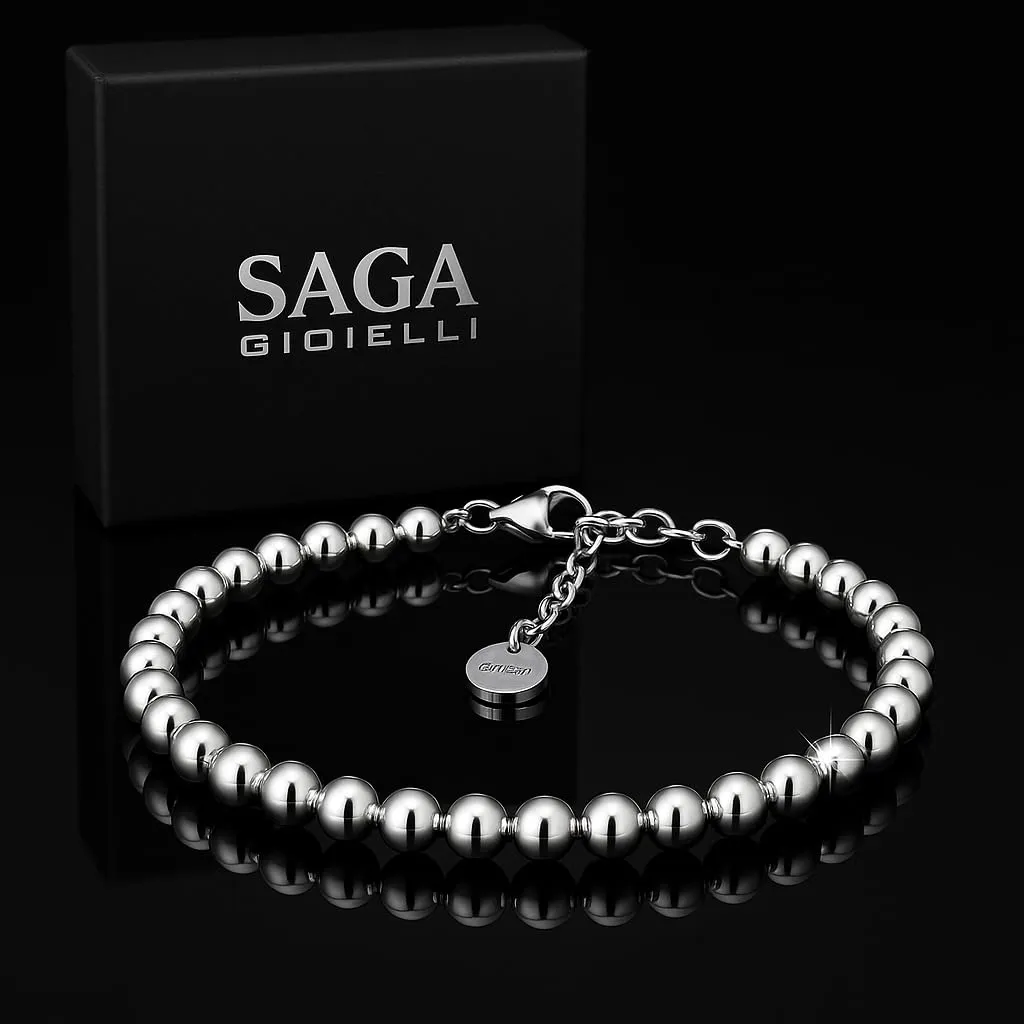 SAGA GIOIELLI® BRACCIALE SFERE ARGENTATE ACCIAIO 4 MM - immagine 6