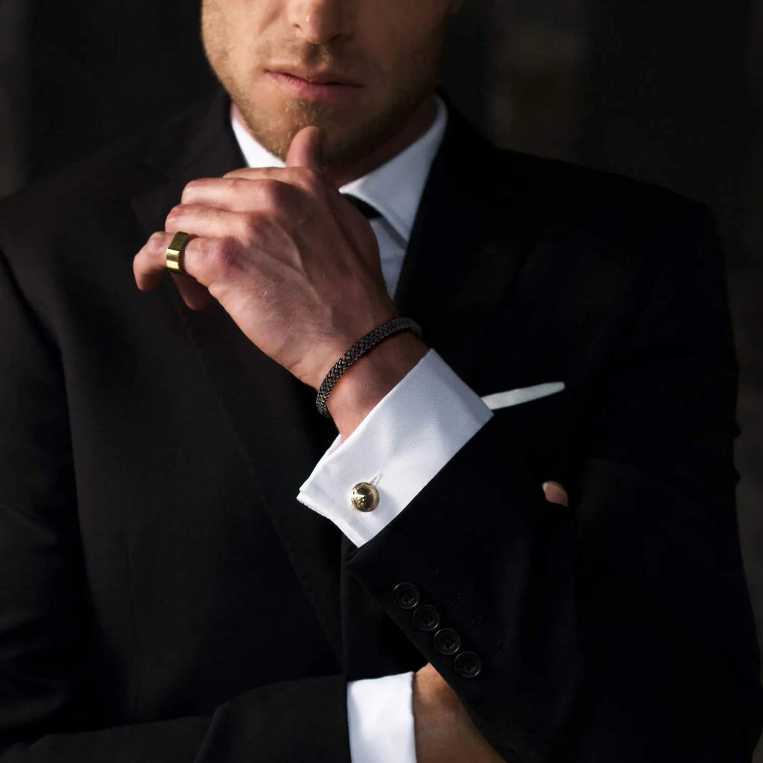 Casisto.J Bracciale pelle uomo - classico bracciale intrecciato a mano nero e marrone magnetica incisa braccialetto uomo con confezione regalo - immagine 5