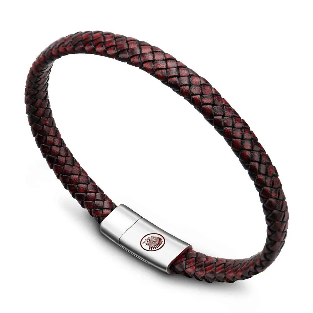 Casisto.J Bracciale pelle uomo - classico bracciale intrecciato a mano nero e marrone magnetica incisa braccialetto uomo con confezione regalo - immagine 1