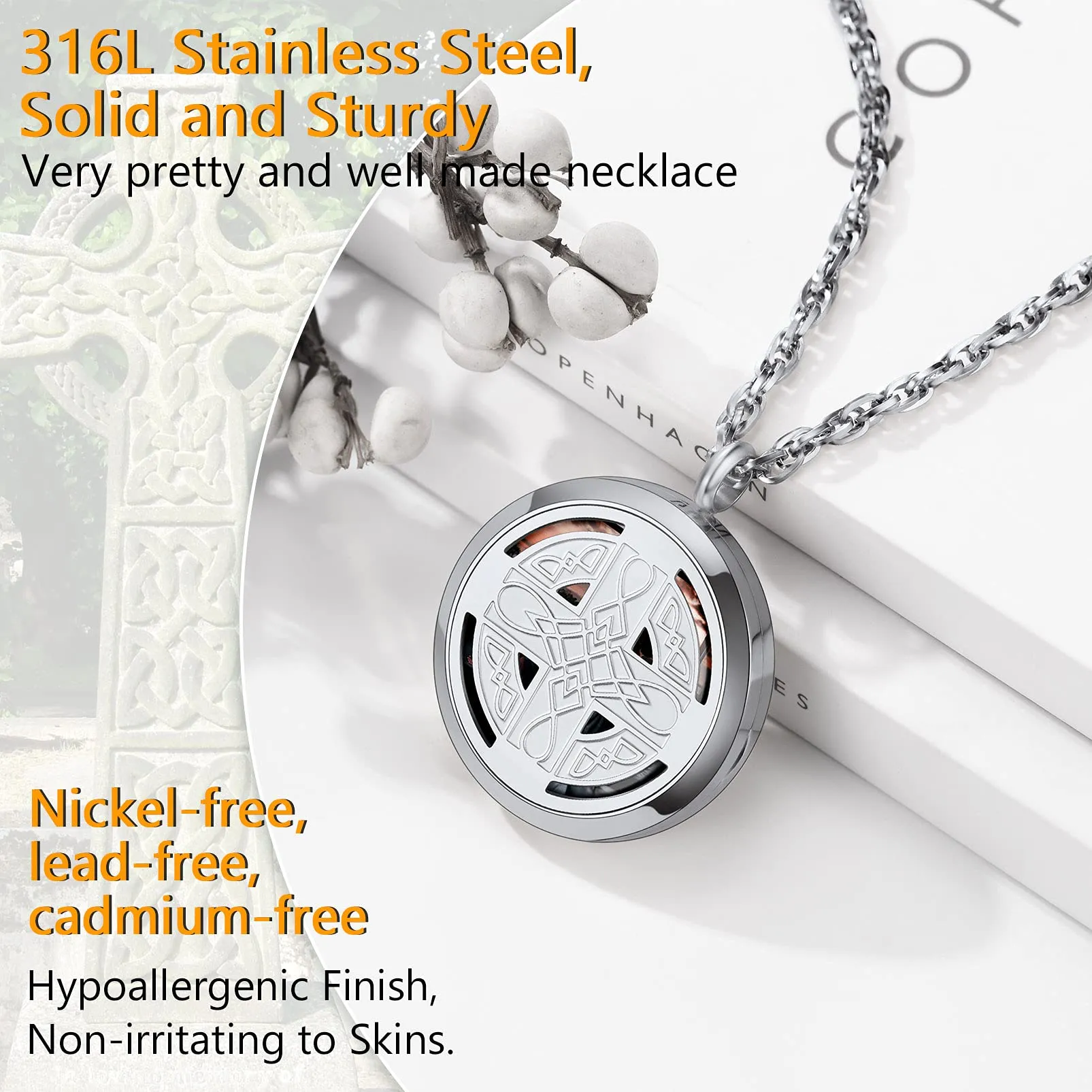 PROSTEEL Collana Portafoto in Acciaio Inossidabile Nodo Celtico Collana Uomo Donna Collana con Foto Dentro - immagine 3