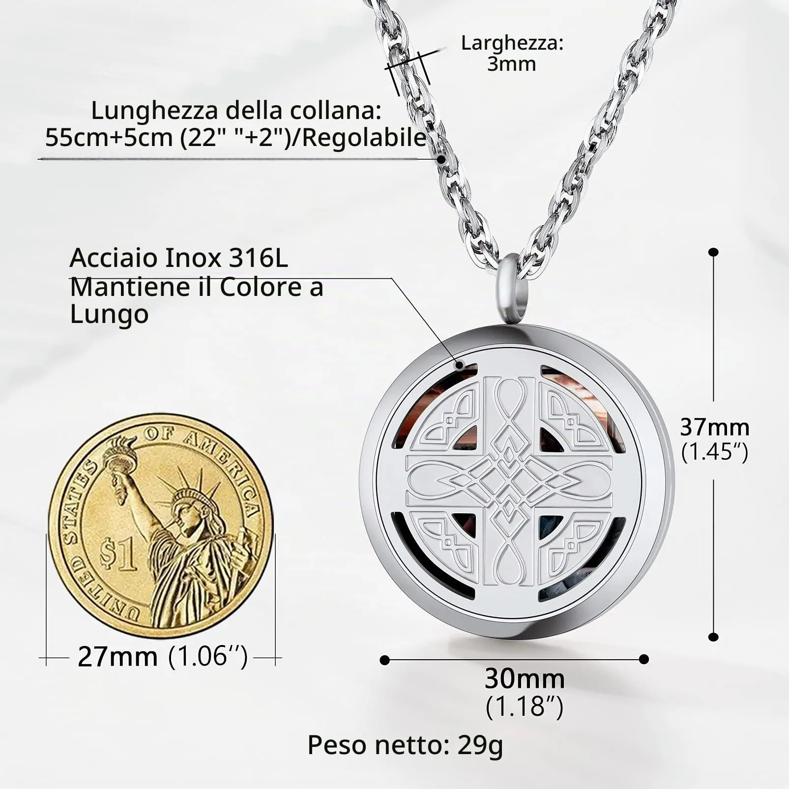 PROSTEEL Collana Portafoto in Acciaio Inossidabile Nodo Celtico Collana Uomo Donna Collana con Foto Dentro - immagine 5
