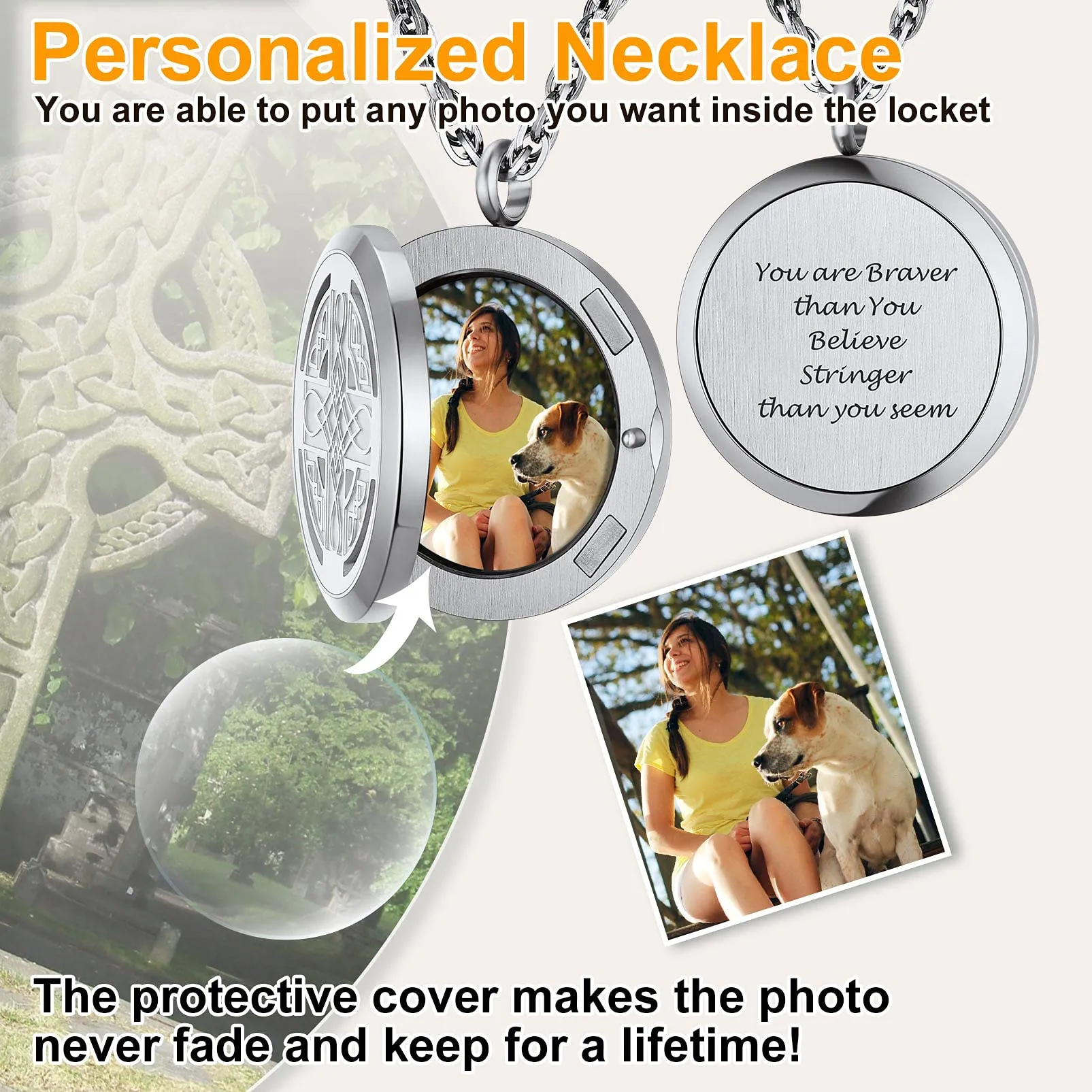 PROSTEEL Collana Portafoto in Acciaio Inossidabile Nodo Celtico Collana Uomo Donna Collana con Foto Dentro - immagine 6